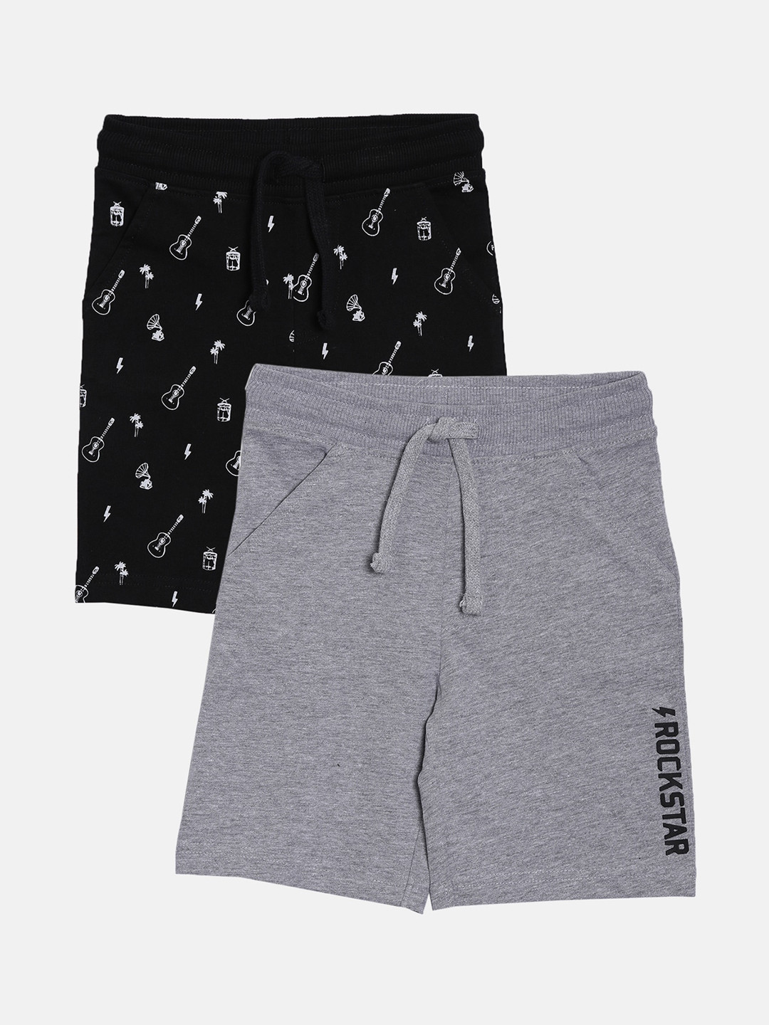 3PIN Boys Black & Grey Set of 2 Mid-Rise Regular Shorts