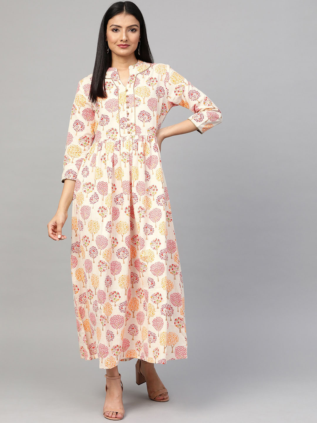 Sringam Off White Ethnic Motifs Maxi Dress
