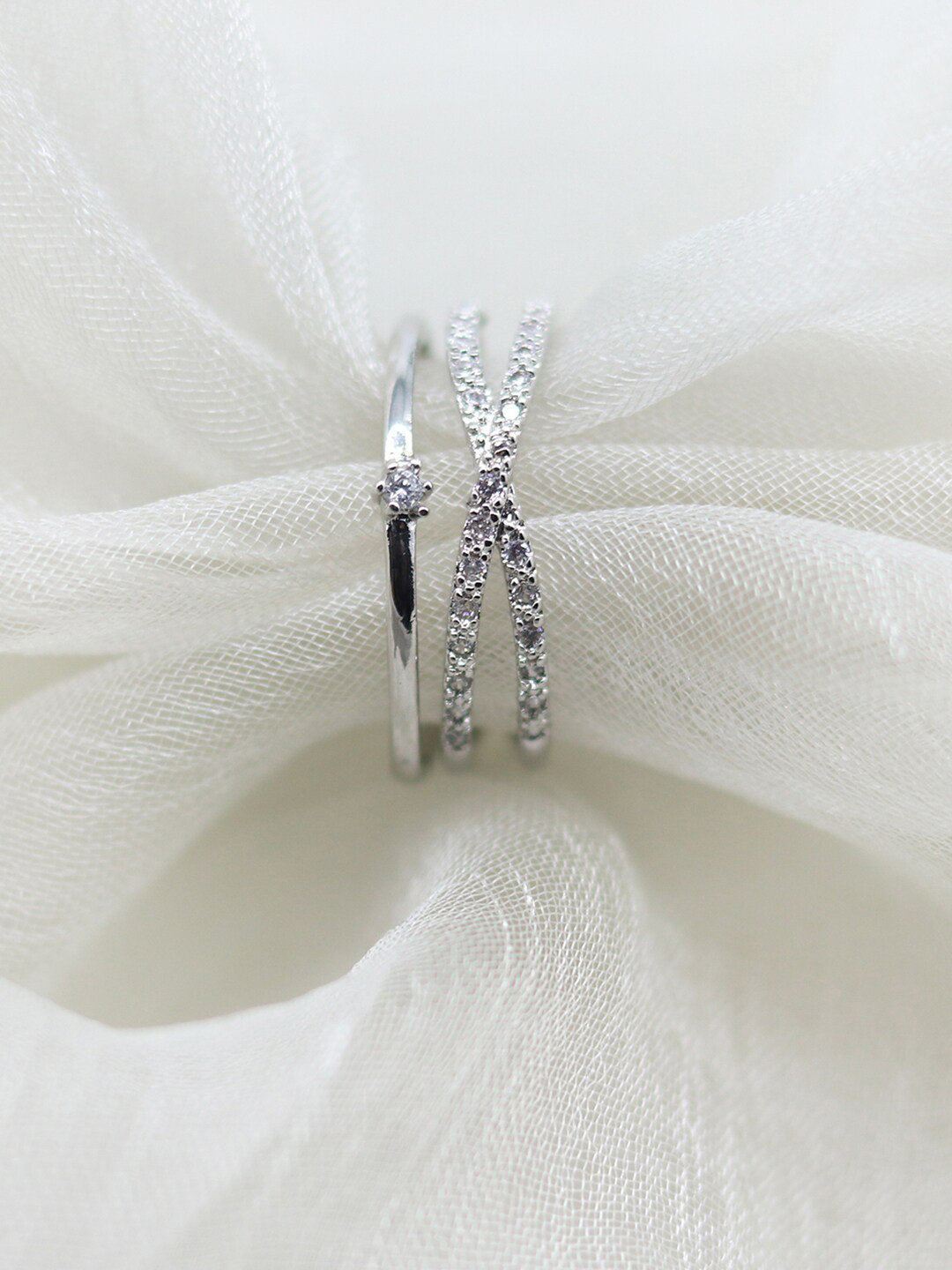 JOKER & WITCH Set Of 2 Silver-Toned & White Stone-Studded Finger Rings