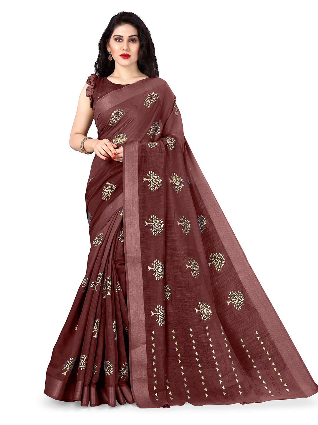 KALINI Maroon & Grey Ethnic Motifs Bagh Poly Cotton Saree