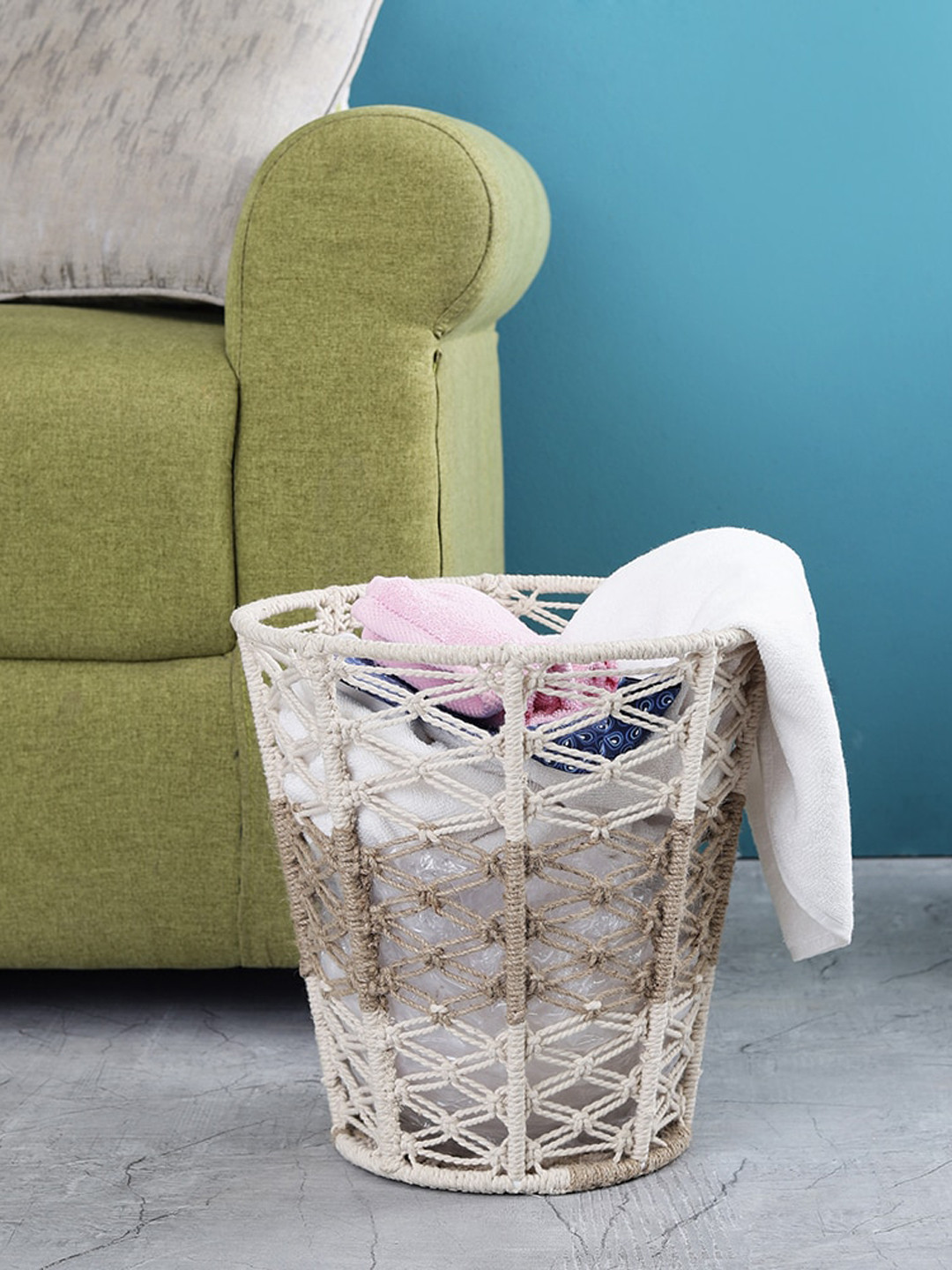 The Decor Mart Off White Self Design Handmade Multipurpose Basket