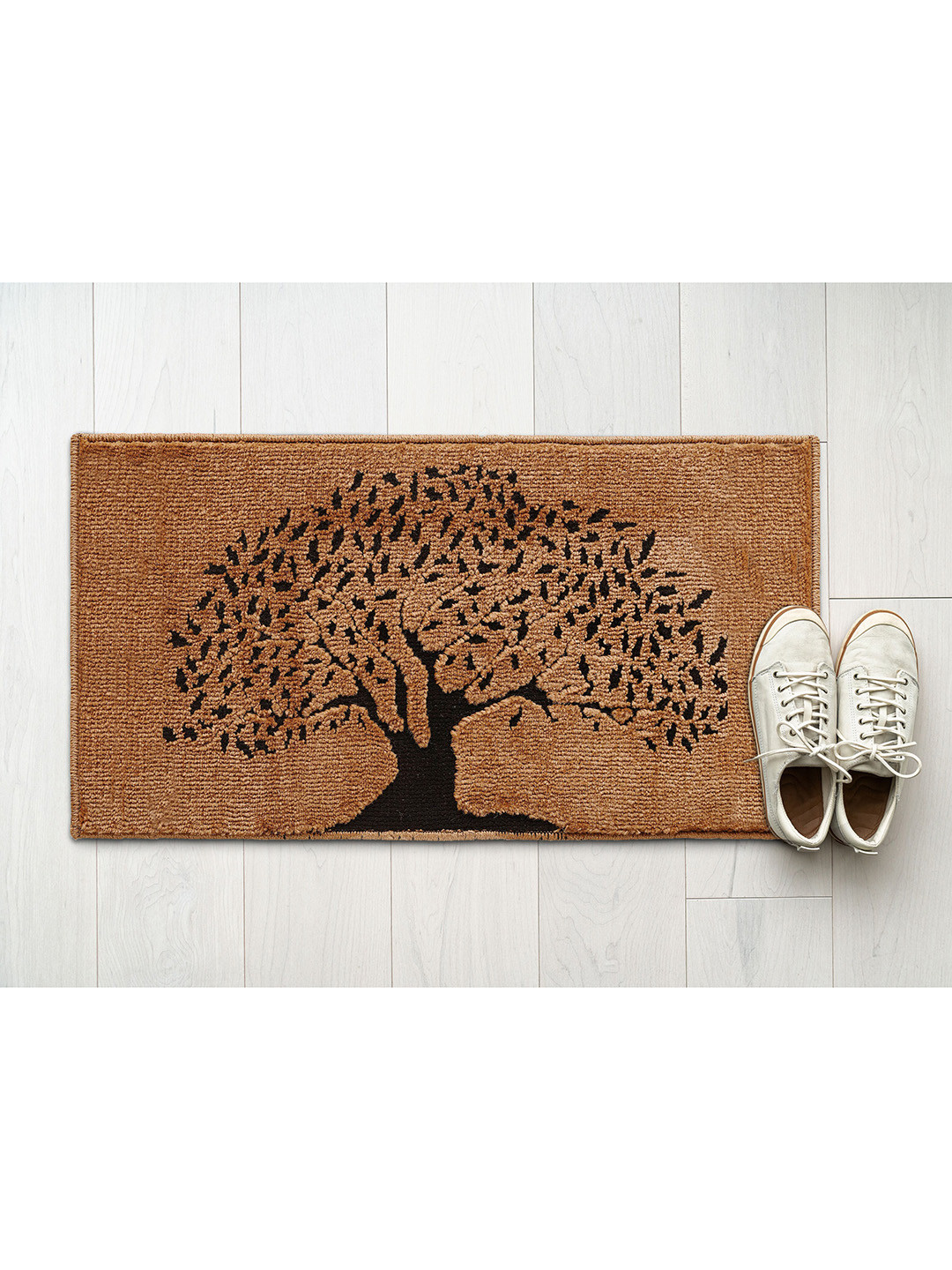 Saral Home Beige & Black Printed Anti-Skid Cotton Doormat