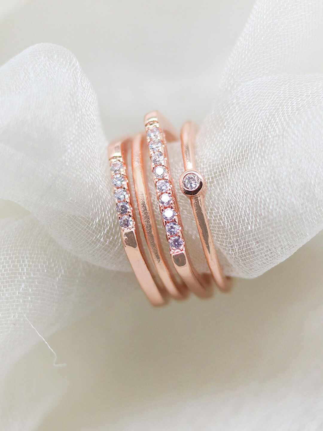 JOKER & WITCH Rose Gold-Toned & White Stone-Studded Finger Ring