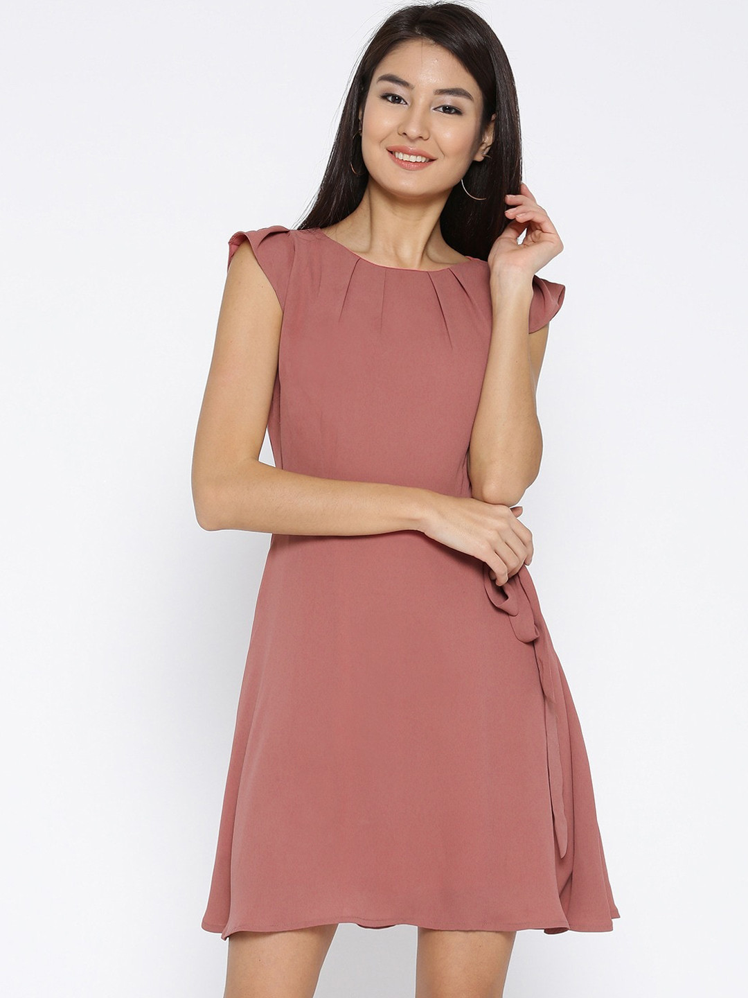 Sera Pink Solid A-Line Dress