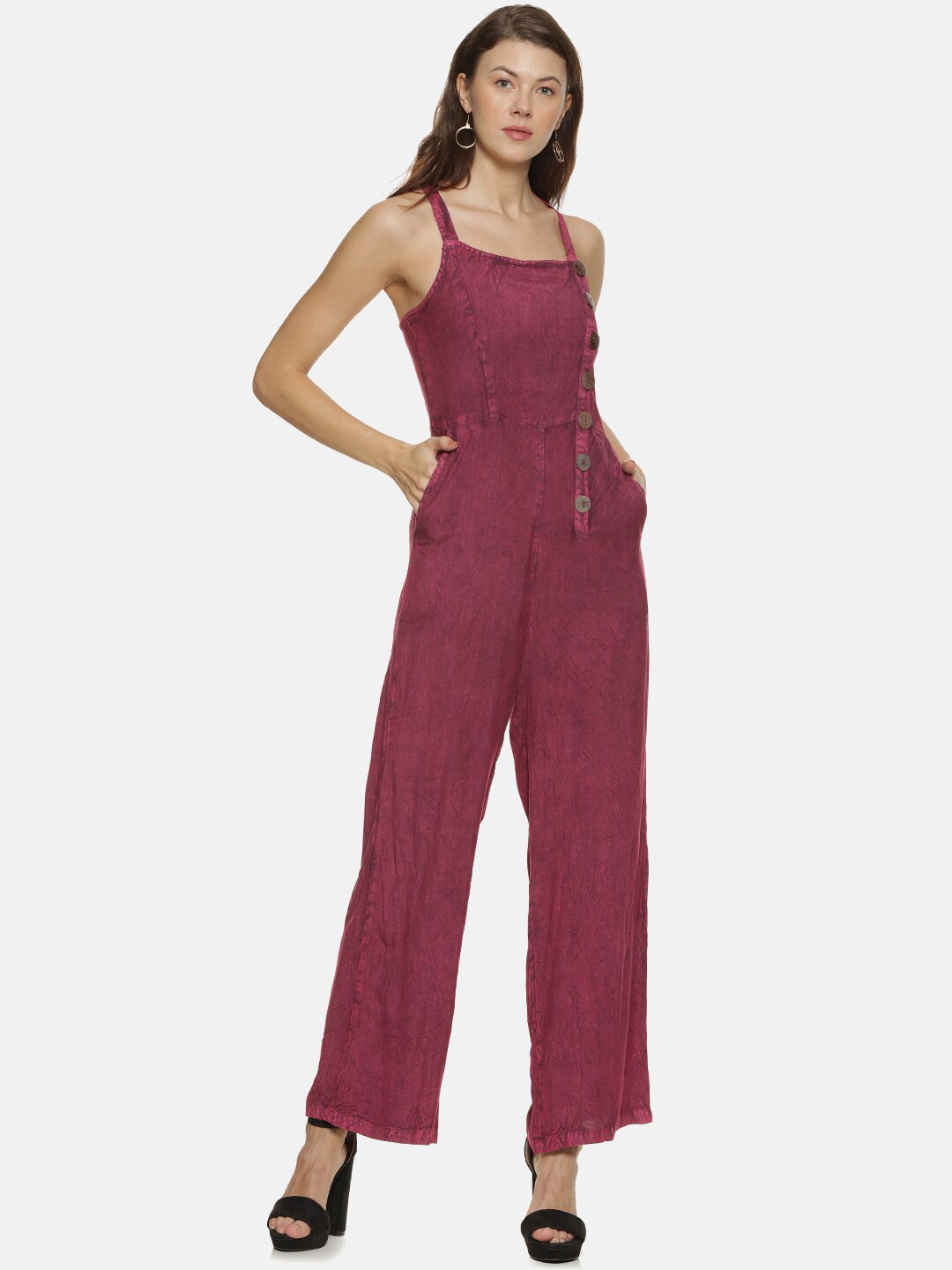 Campus Sutra Maroon Cotton Basic Jumpsuit