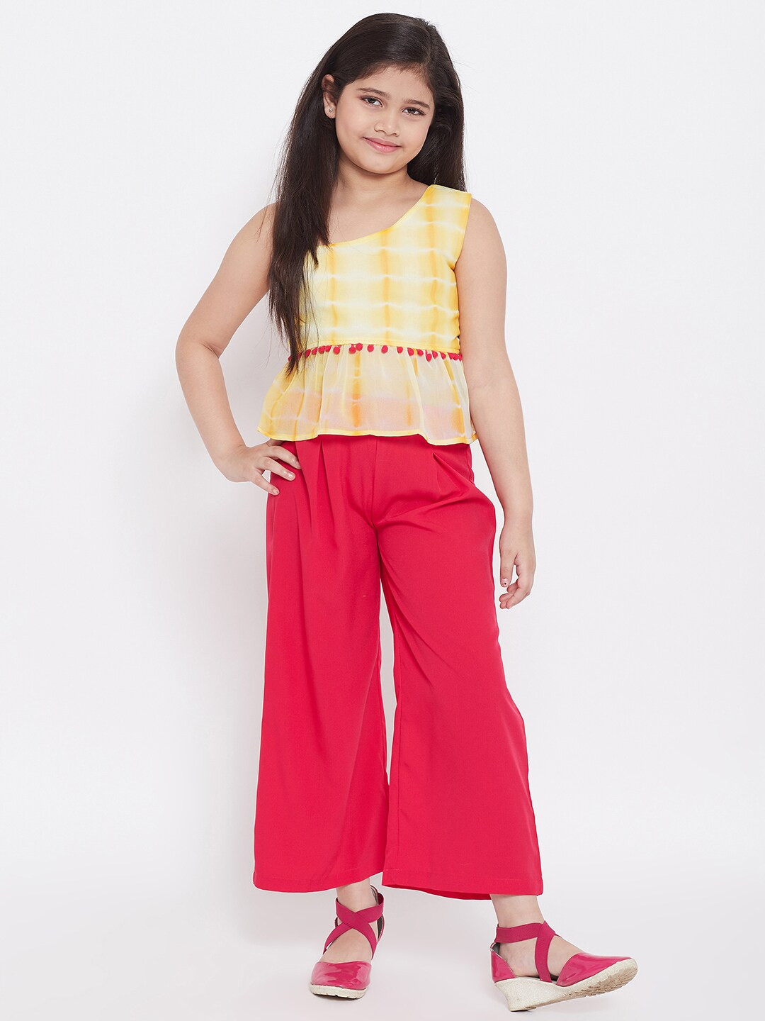 Stylo Bug Girls Yellow & White Tie & Dye Printed Top with Trousers