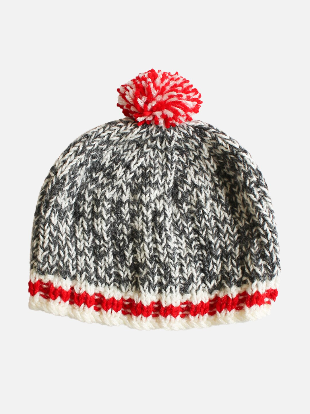 Woonie Unisex Kids Grey & Red Beanie