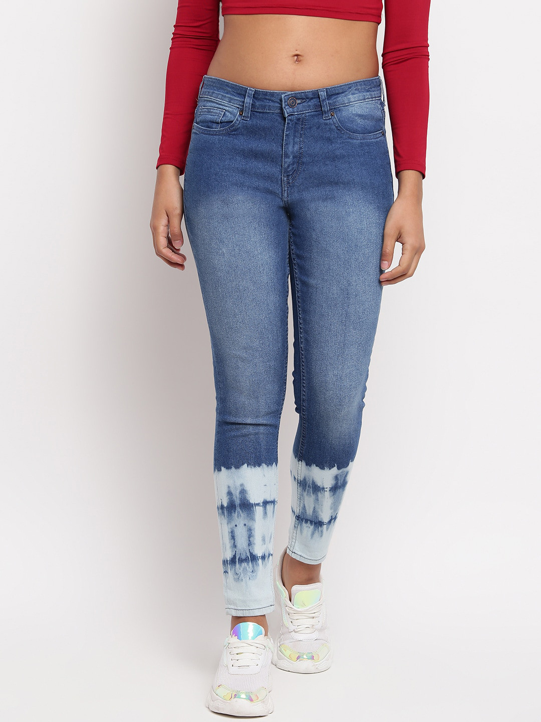 TALES & STORIES Women Blue Skinny Fit Heavy Fade Bleached Stretchable Jeans