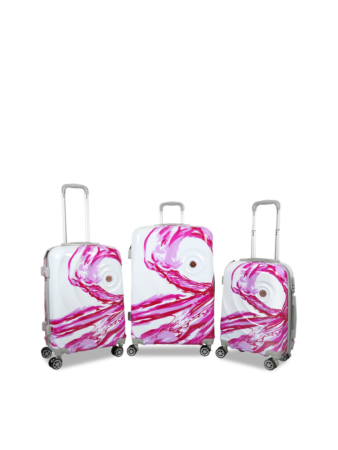 Polo Class Unisex 3 Pcs White & Pink Hard Luggage Trolley Bags