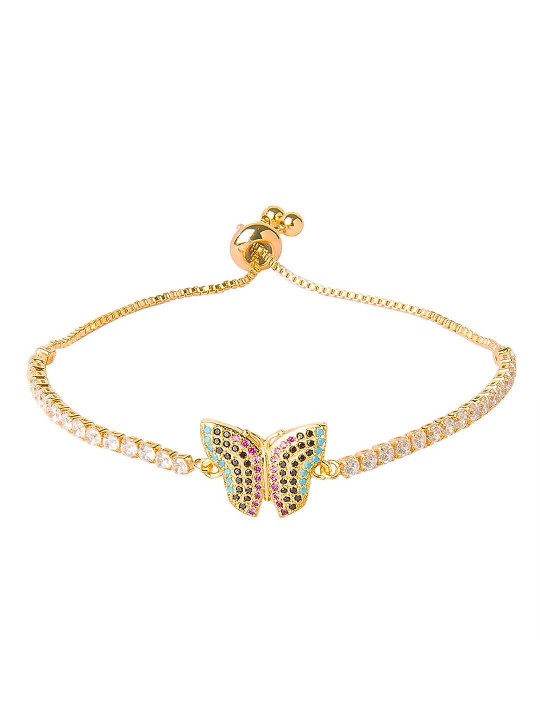 Moon Dust Women Gold-Toned & White Brass Cubic Zirconia Gold-Plated Charm Bracelet
