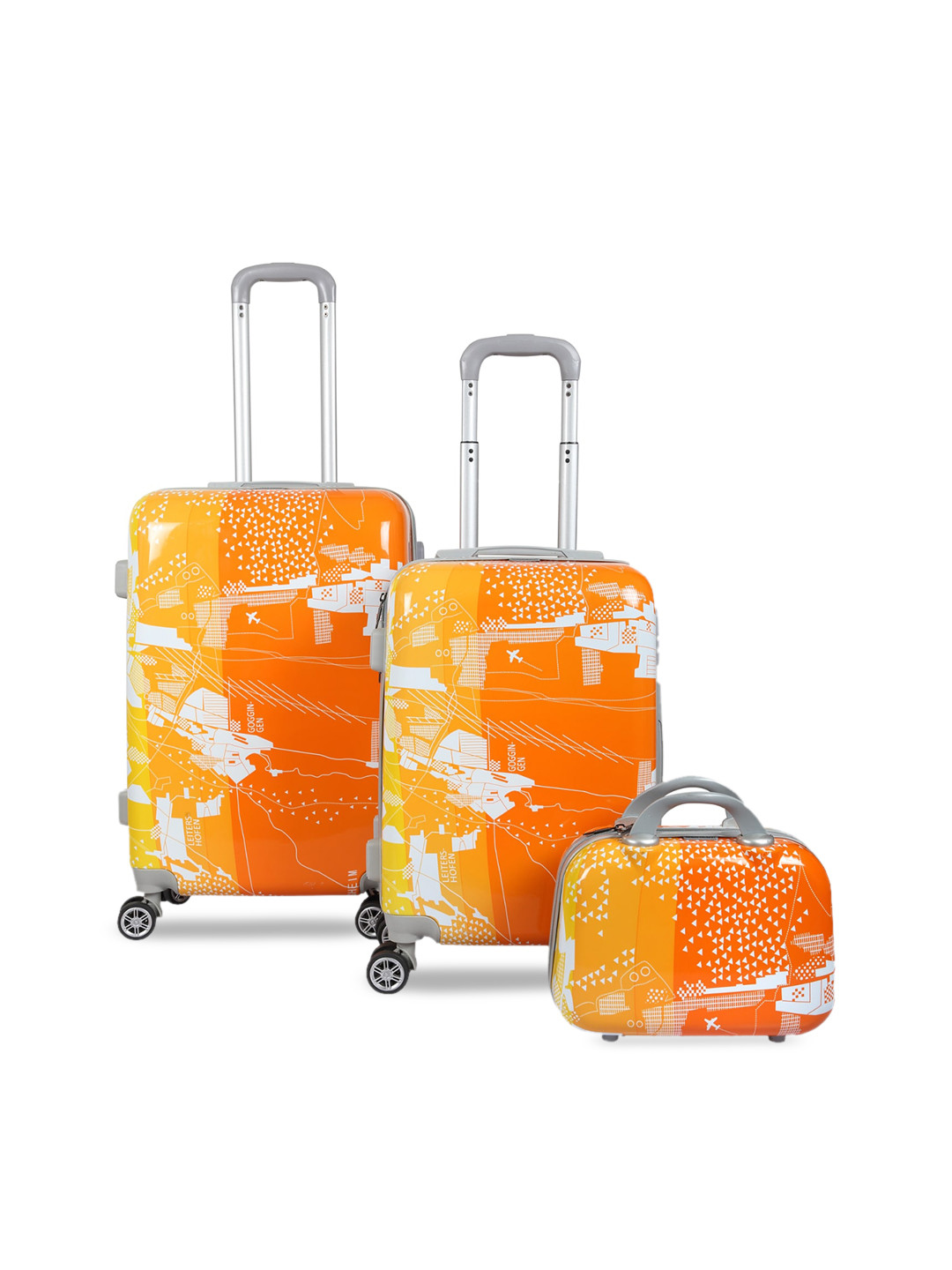 Polo Class Orange Printed Set of 3 Travelling Bag
