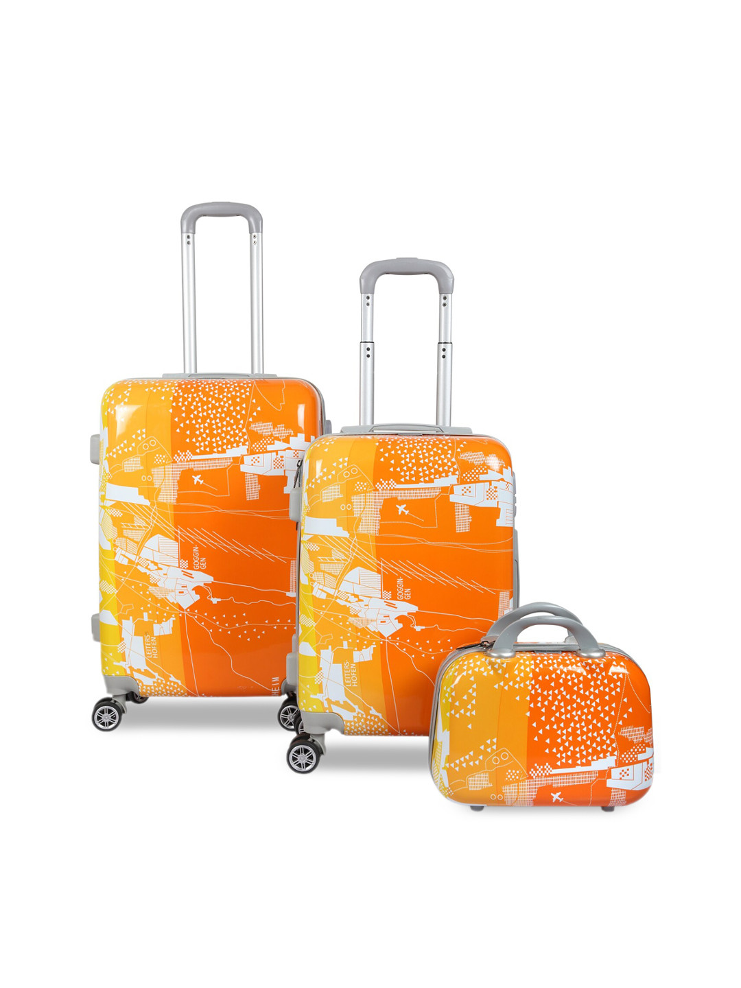 Polo Class Unisex Set of 3 Orange & White Printed Travel Bags