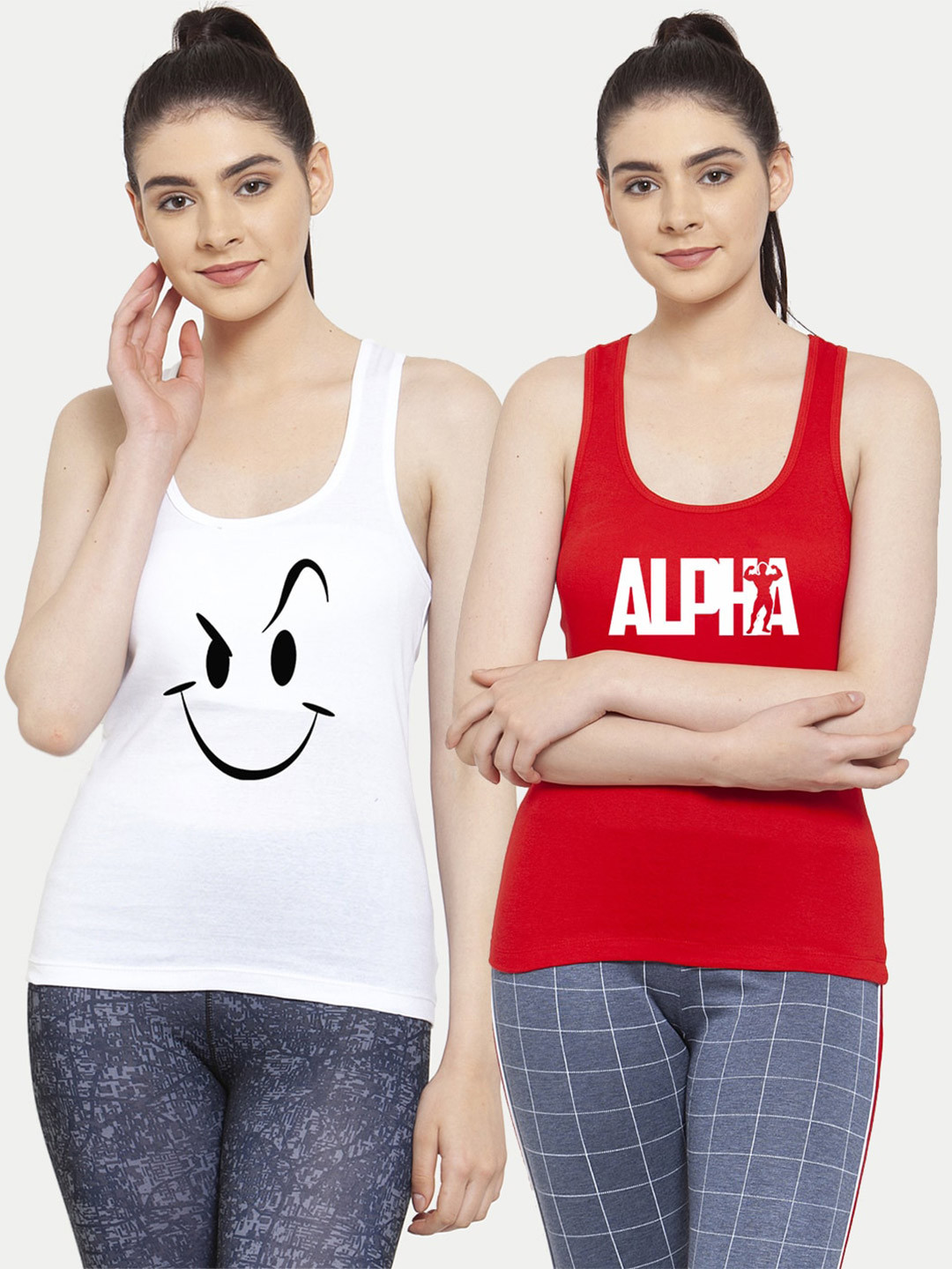 Friskers Pack Of 2 White & Red Tank Tops