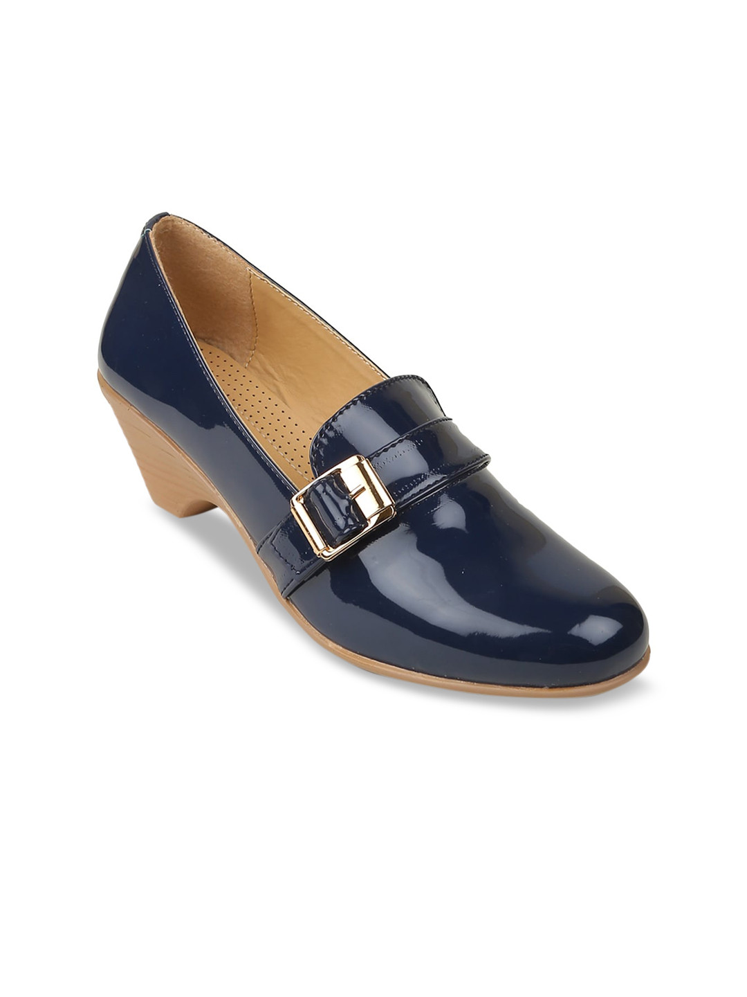 VALIOSAA Green Kitten Heeled Pumps with Buckles