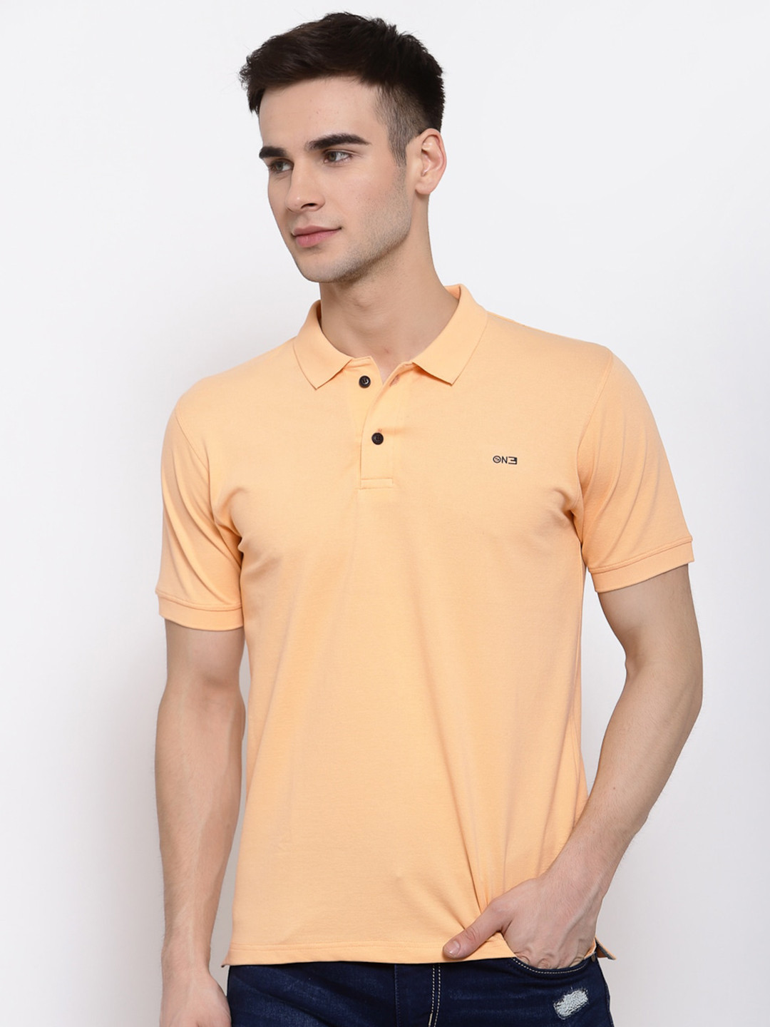 513 Men Peach-Coloured Polo Collar T-shirt