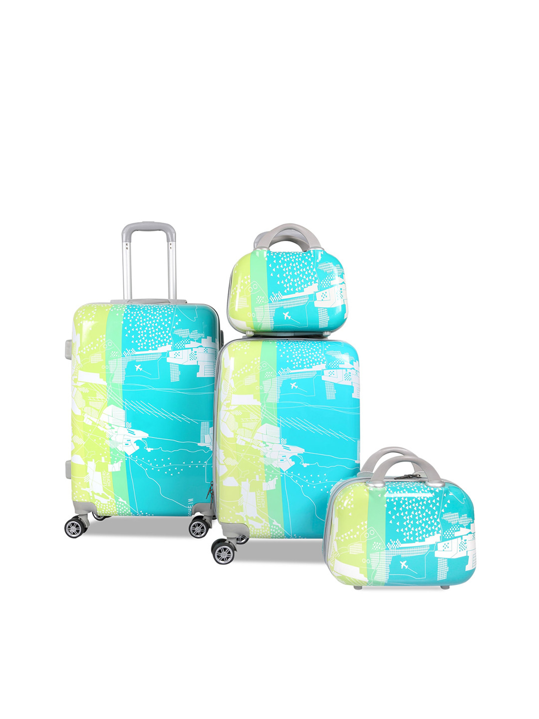 Polo Class Set of 2 Green Travel Trolley Bag with 2 Vanity Bag