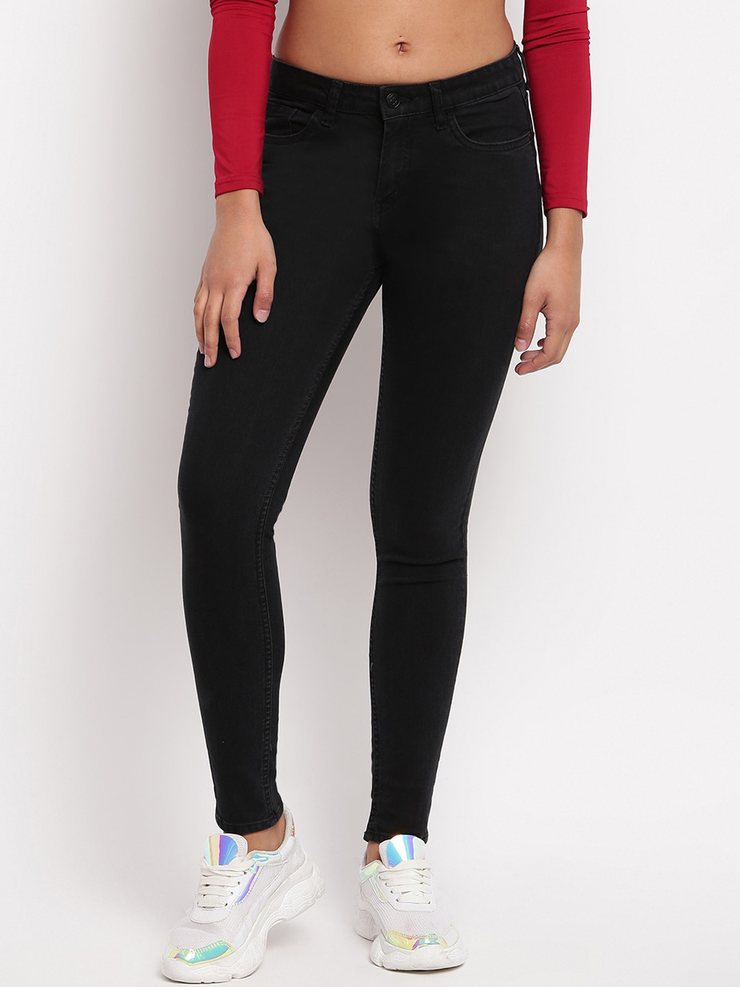 TALES & STORIES Women Black Solid Skinny Fit Jeans