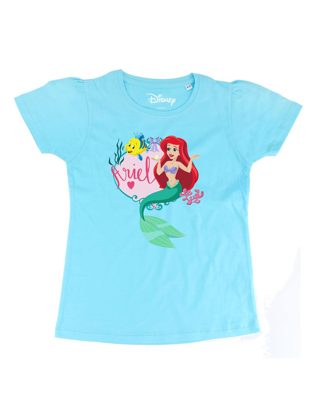 Disney by Wear Your Mind Girls Turquoise Blue Disney Princess Printed Cotton Pure Cotton T-shirt