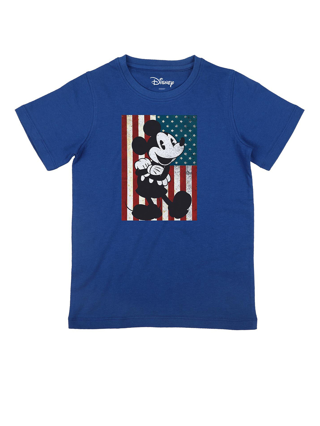 Disney by Wear Your Mind Boys Royal Blue Mickey Mouse Print Round Neck Cotton T-shirt