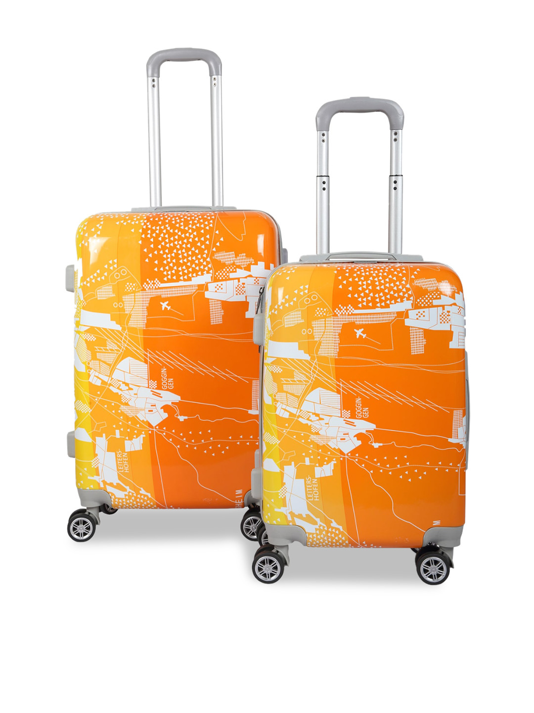 Polo Class Unisex Set Of 2 Orange & White Printed Trolley Bags