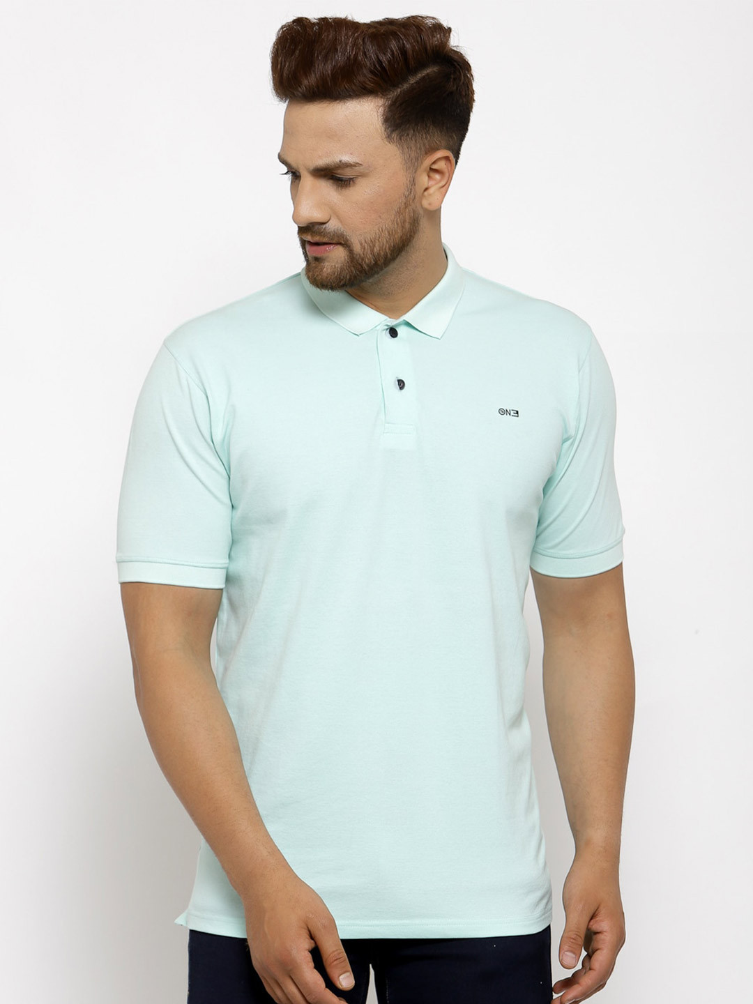513 Men Turquoise Blue Polo Collar T-shirt