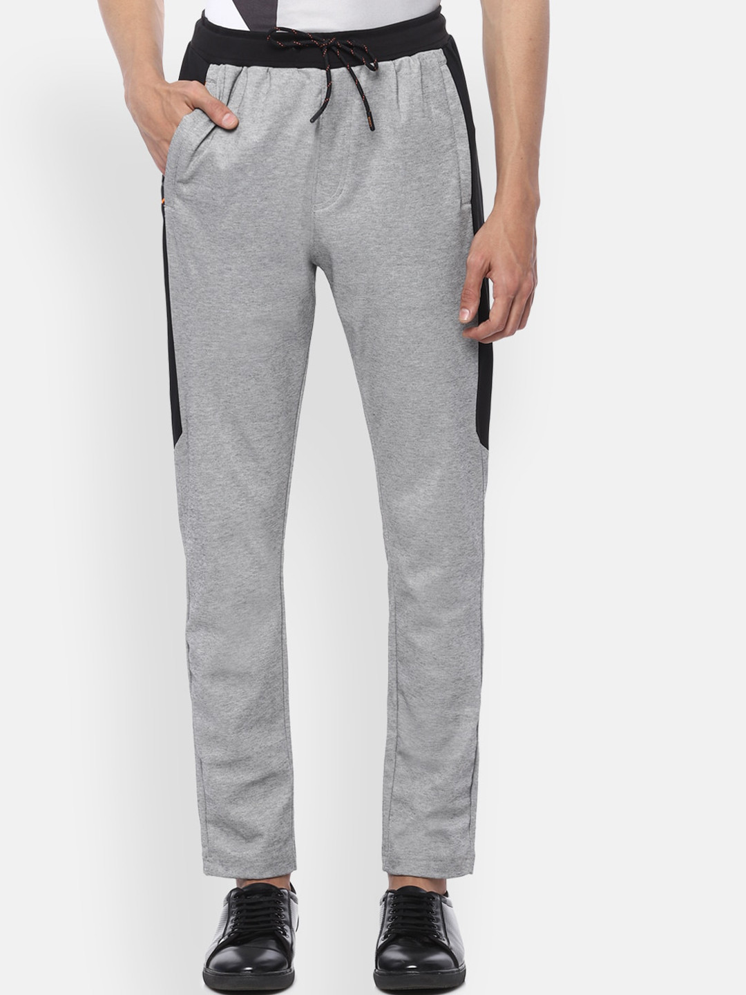 Louis Philippe ATHPLAY Men Grey Melange & Black Colourblocked Slim Fit Track Pants
