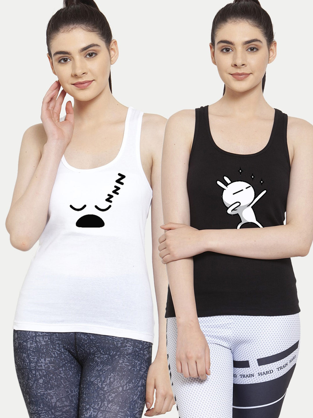 Friskers Set of 2 White & Black Tank Top