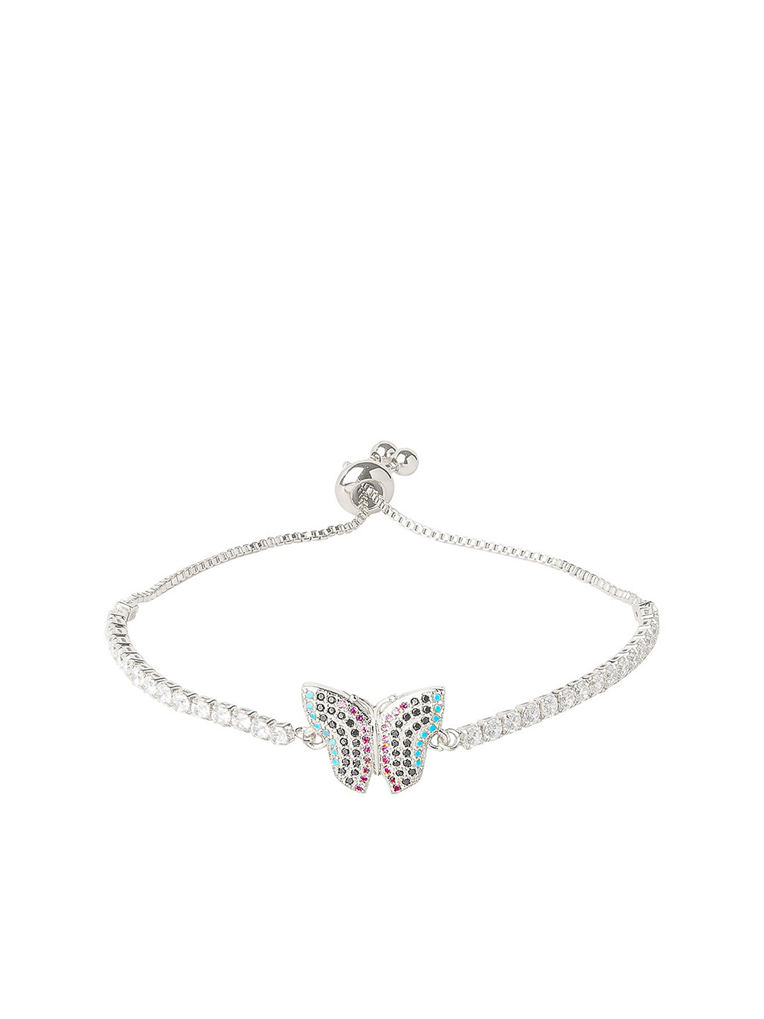 Moon Dust Women Silver-Toned & Black Brass American Diamond Silver-Plated Charm Bracelet