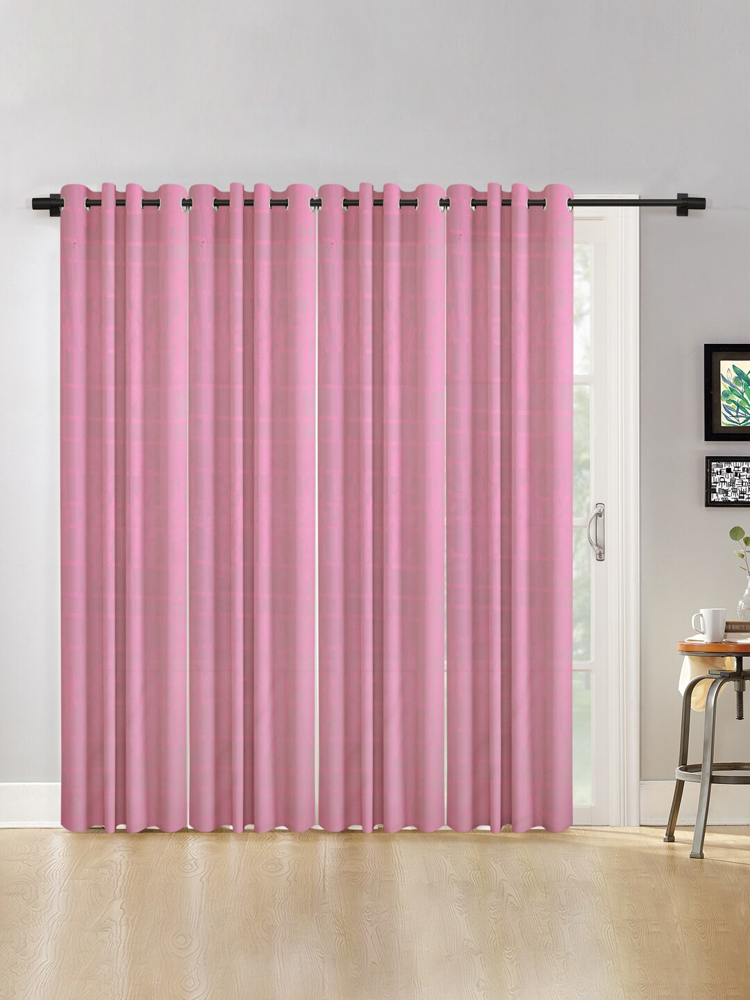 HOSTA HOMES Pink Set of 4 Floral Long Door Curtain