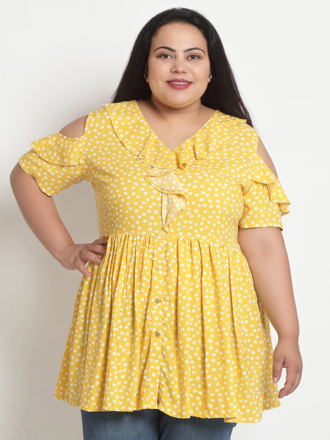 sindrellastorie Yellow A-Line Cotton Longline Peplum Top