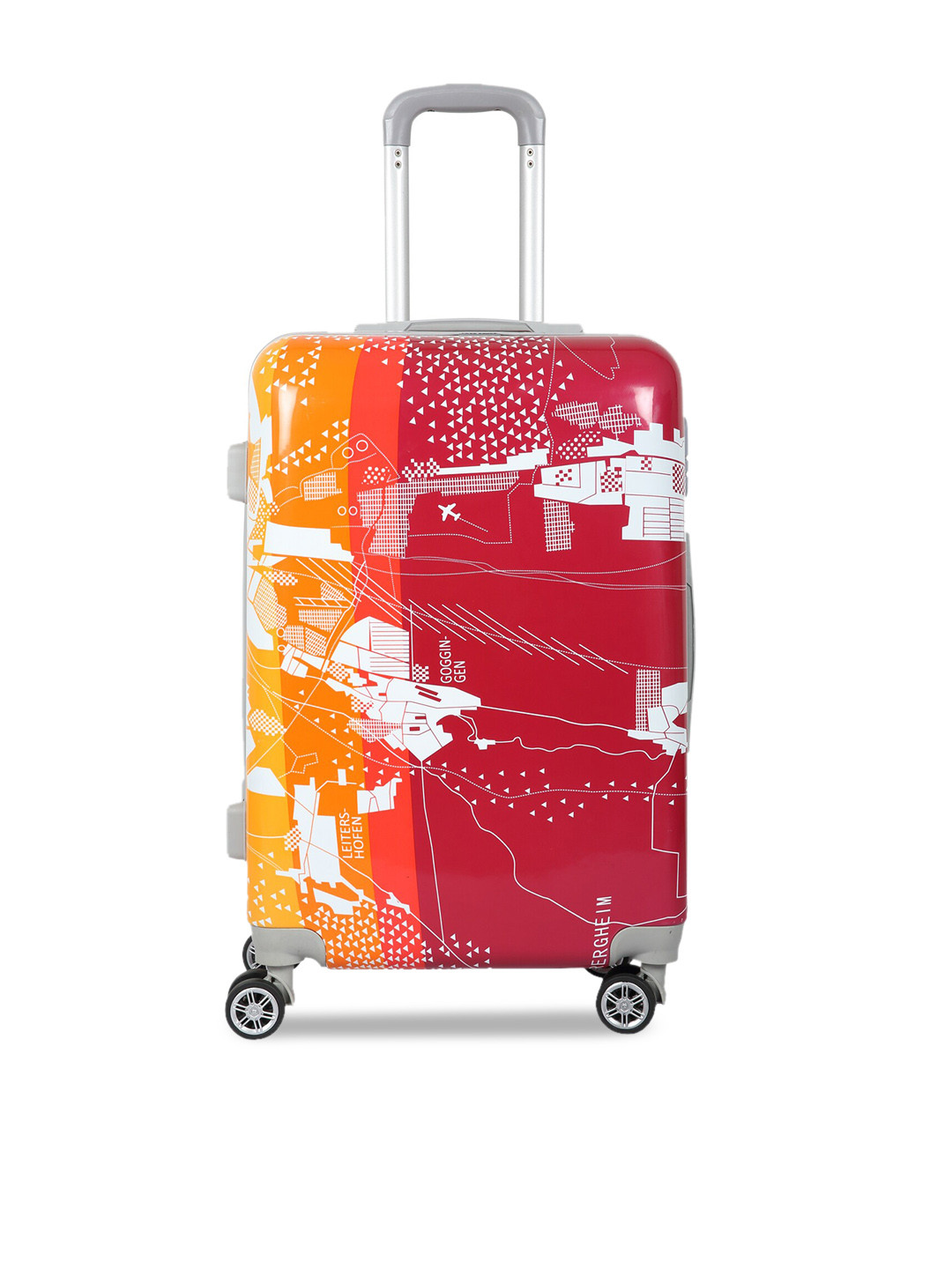 Polo Class Red & Orange Printed Hard Sided Cabin Trolley Suitcase