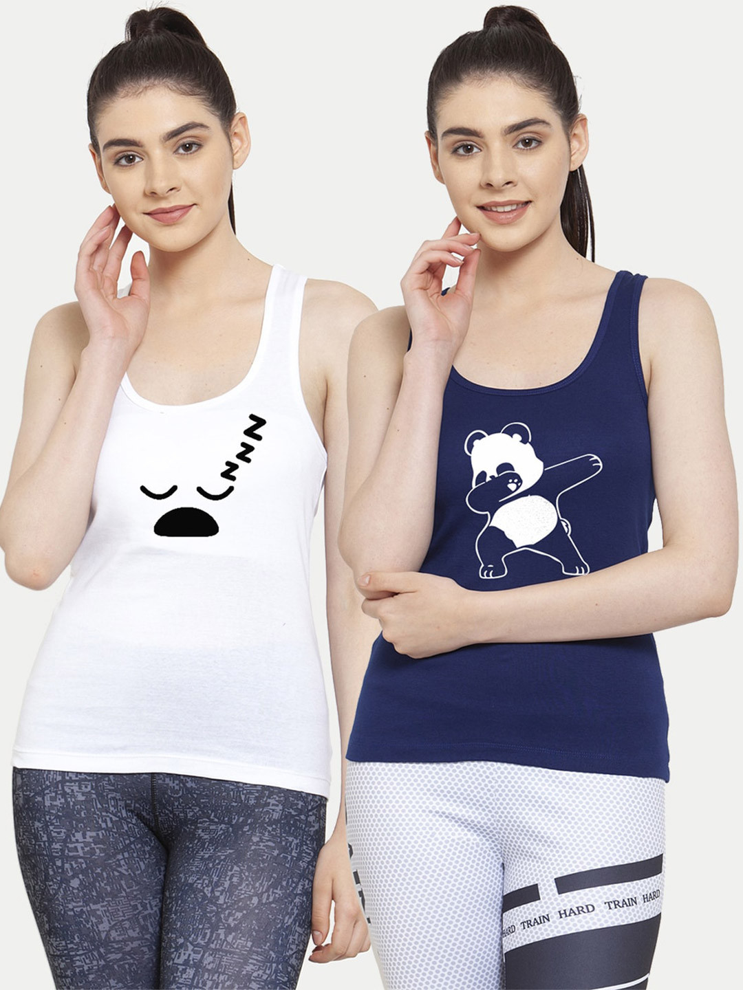 Friskers White & Blue Pack of 2 Printed Tank Top