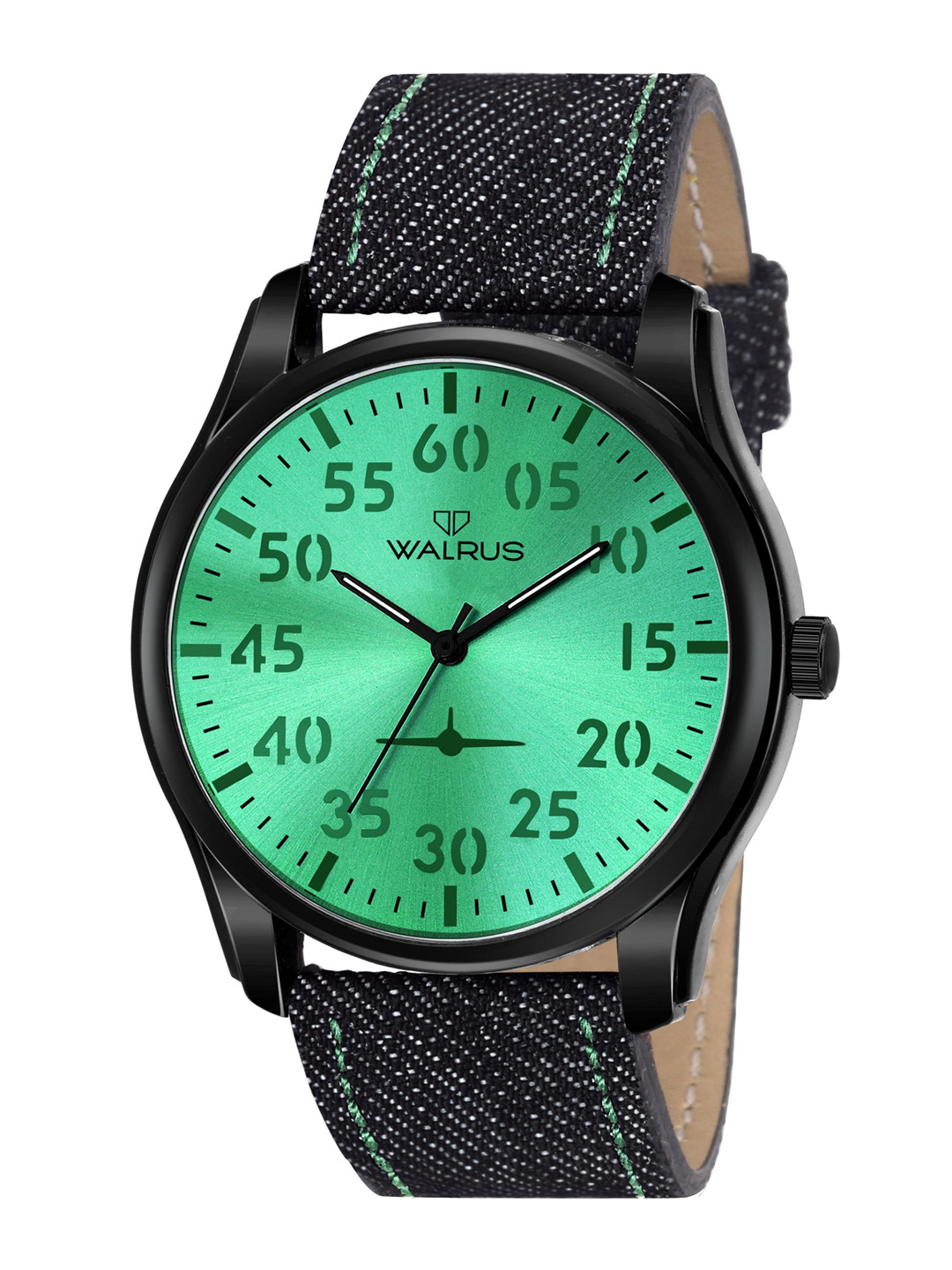 Walrus Men Green Brass Dial & Black Bracelet Style Straps Analogue Watch