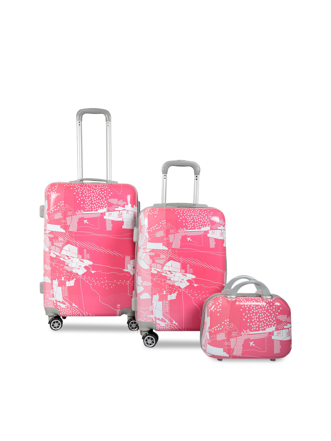 Polo Class Pink 2 Pc Set Hard Trolley Bag with 1Pc Vanity Bag - Pink