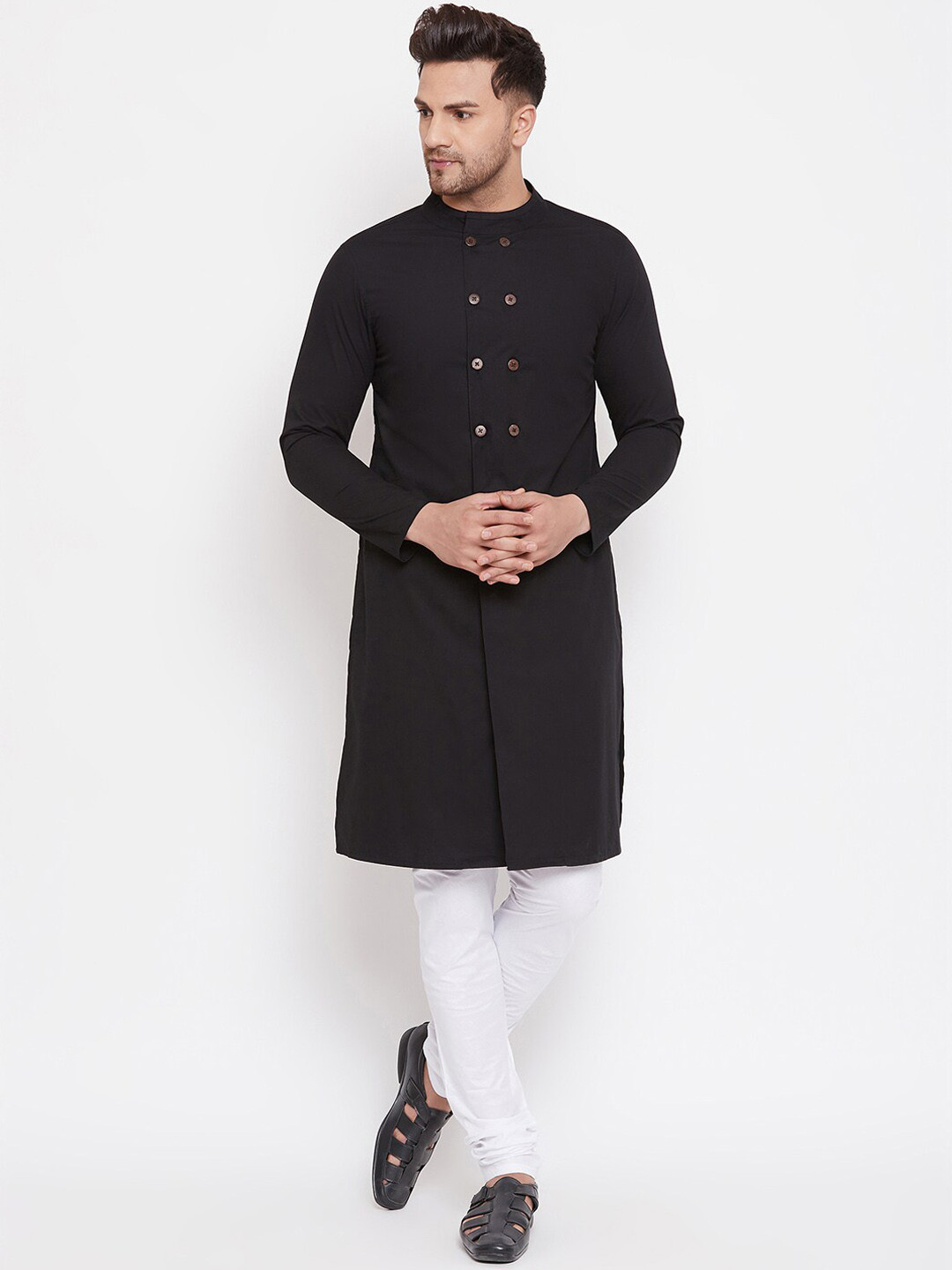 Hypernation Men Black Lucknowi Kurta
