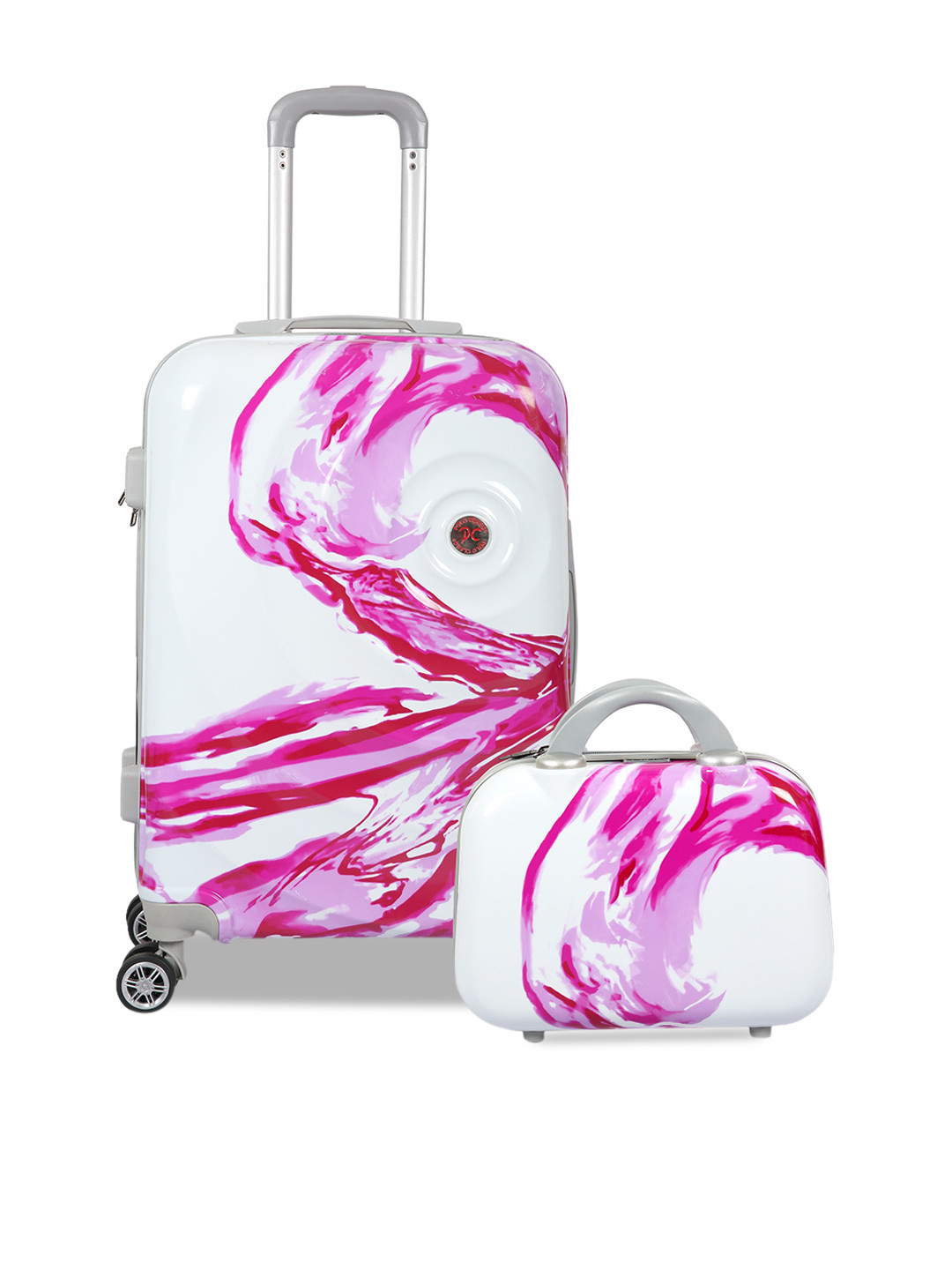 Polo Class Pink & White Luggage Trolley Bag with Vanity Bag