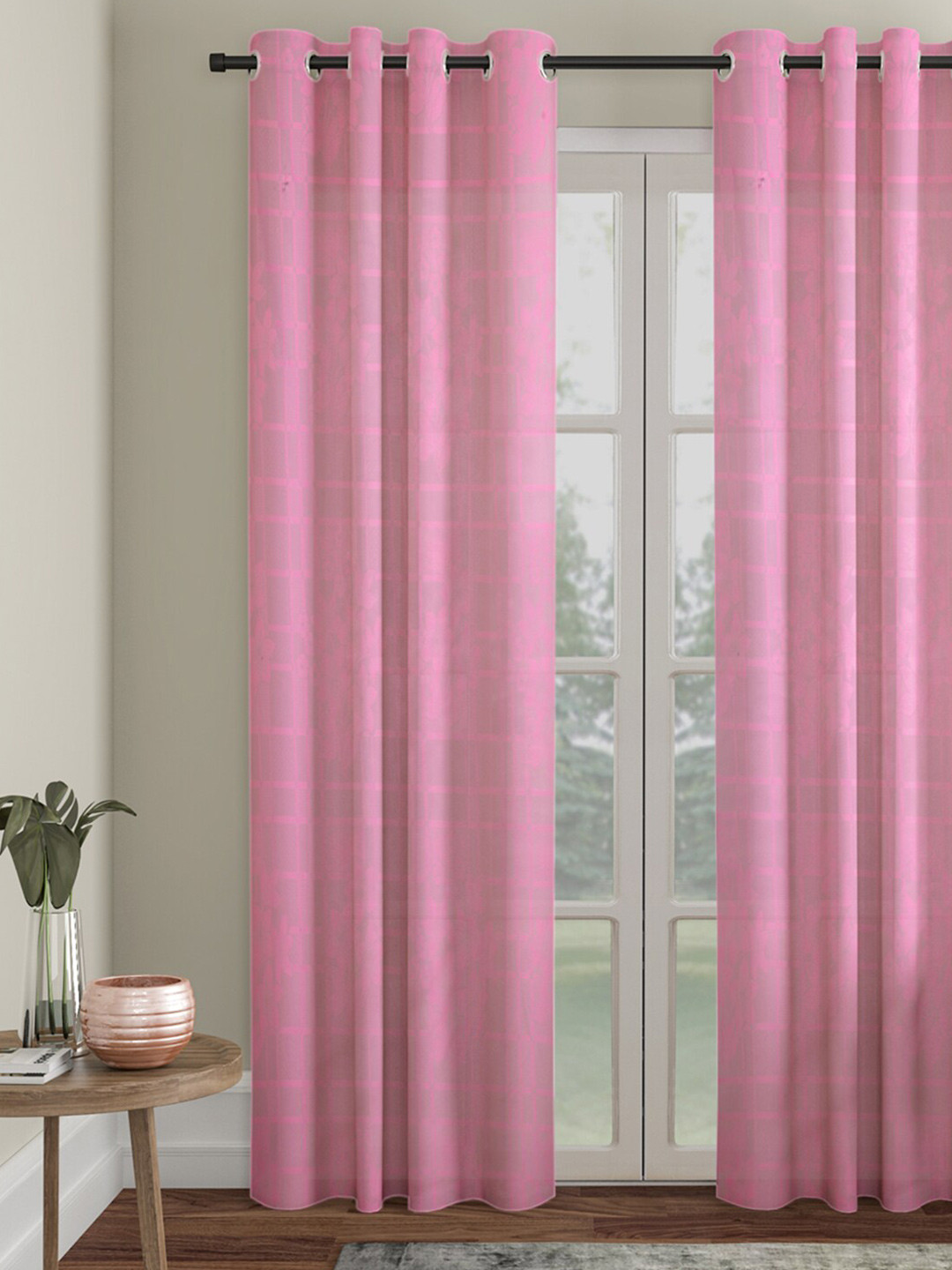 HOSTA HOMES Pink Single Floral Door Curtain