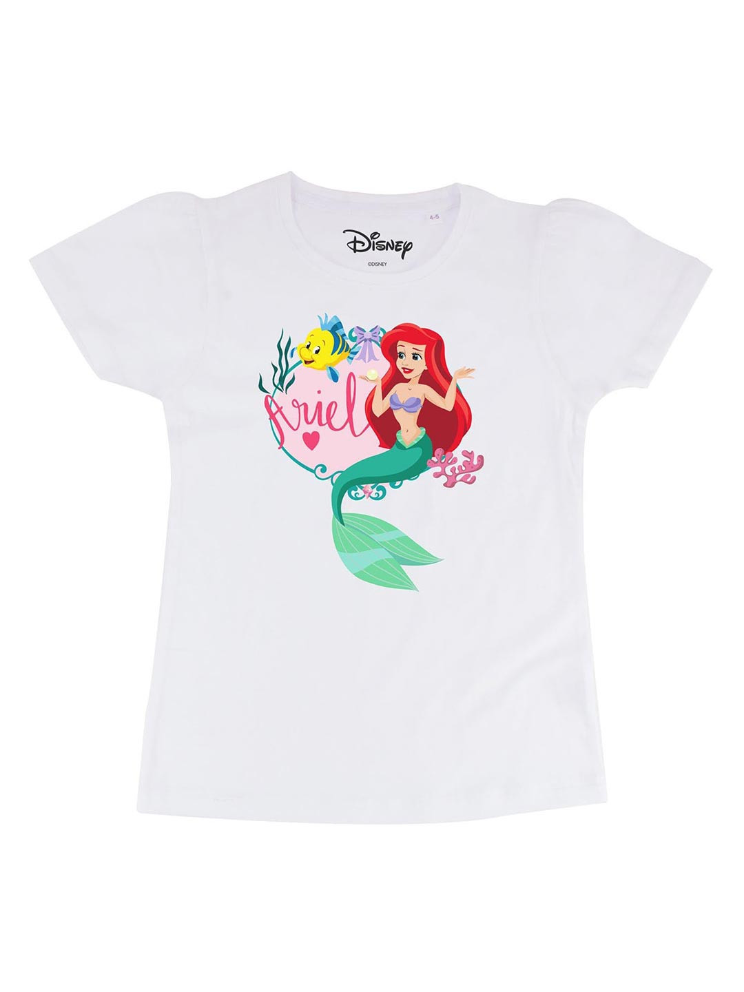 Disney by Wear Your Mind White Ariel Printed Cotton Regular Top