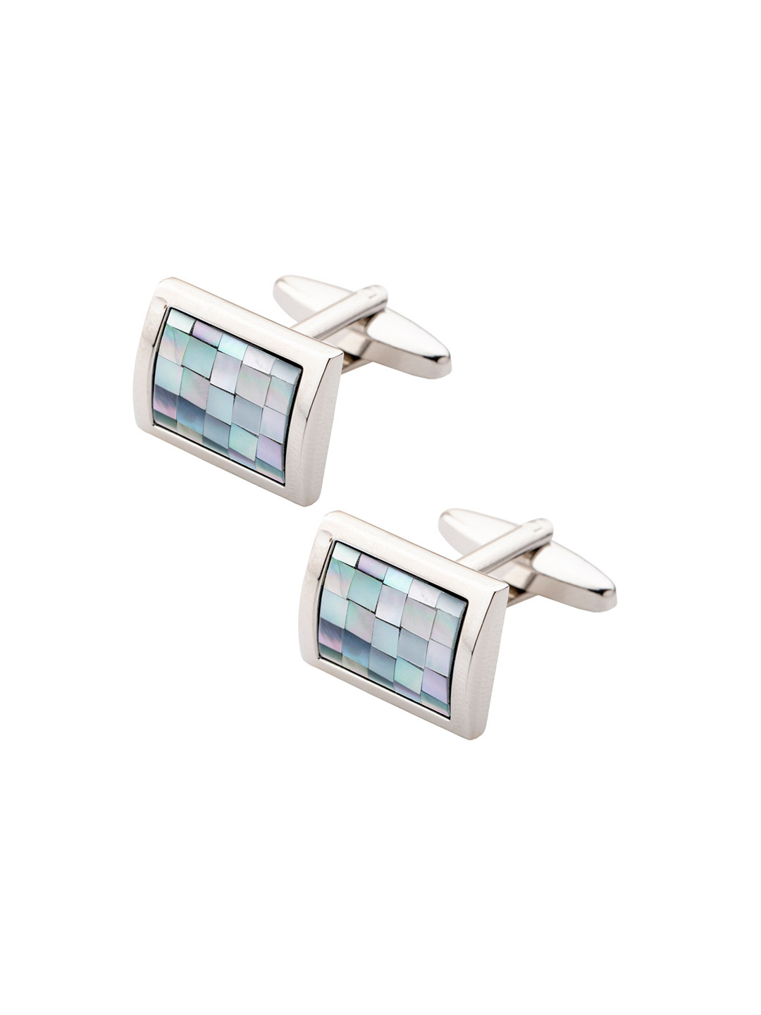 The Tie Hub Blue & Silver-Toned Rectangular Cufflink