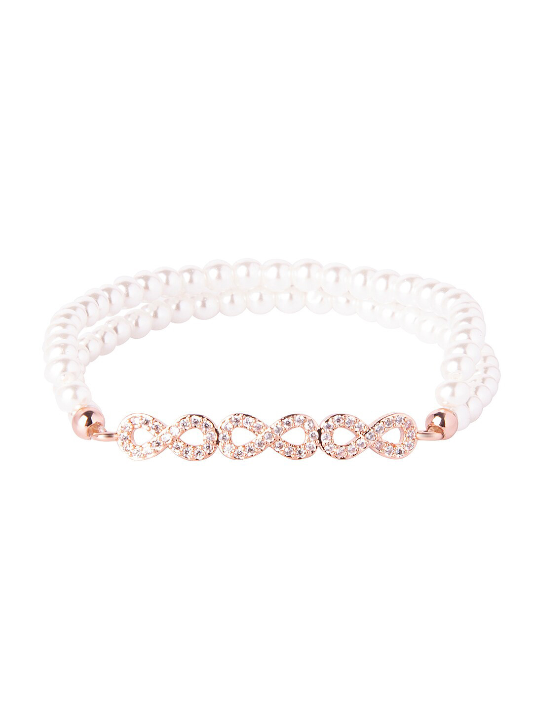 Moon Dust Women Rose Gold & White Brass Cubic Zirconia Infinity Charm Bracelet