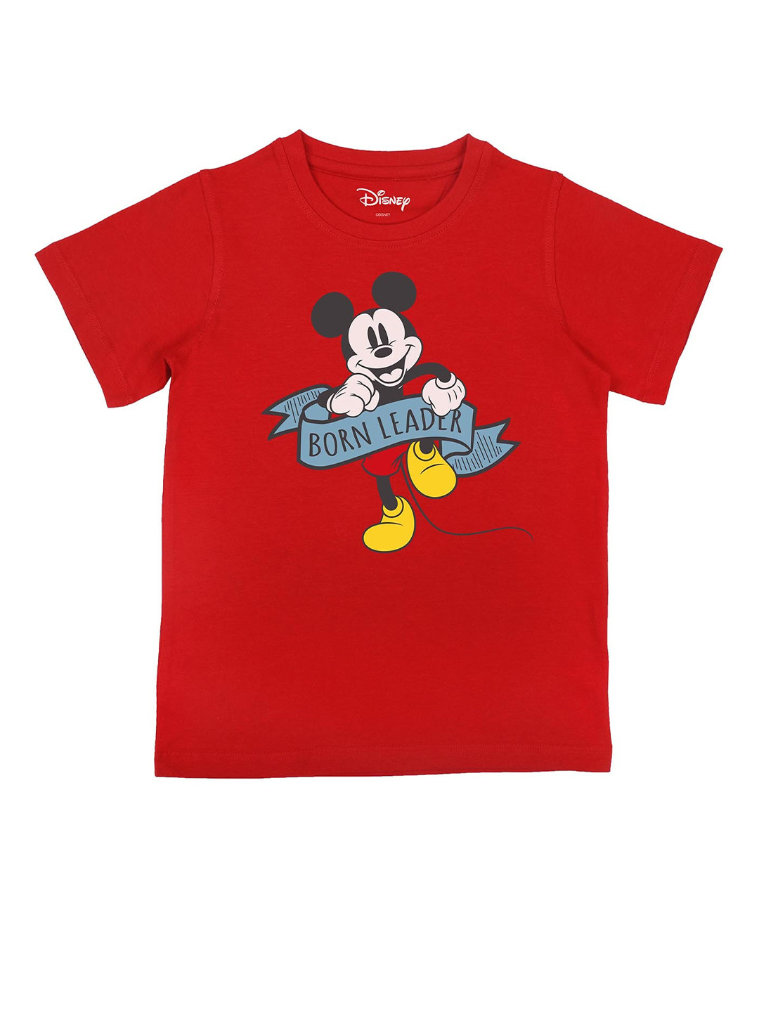 Disney by Wear Your Mind Boys Red Mickey Mouse Printed Cotton T-shirt