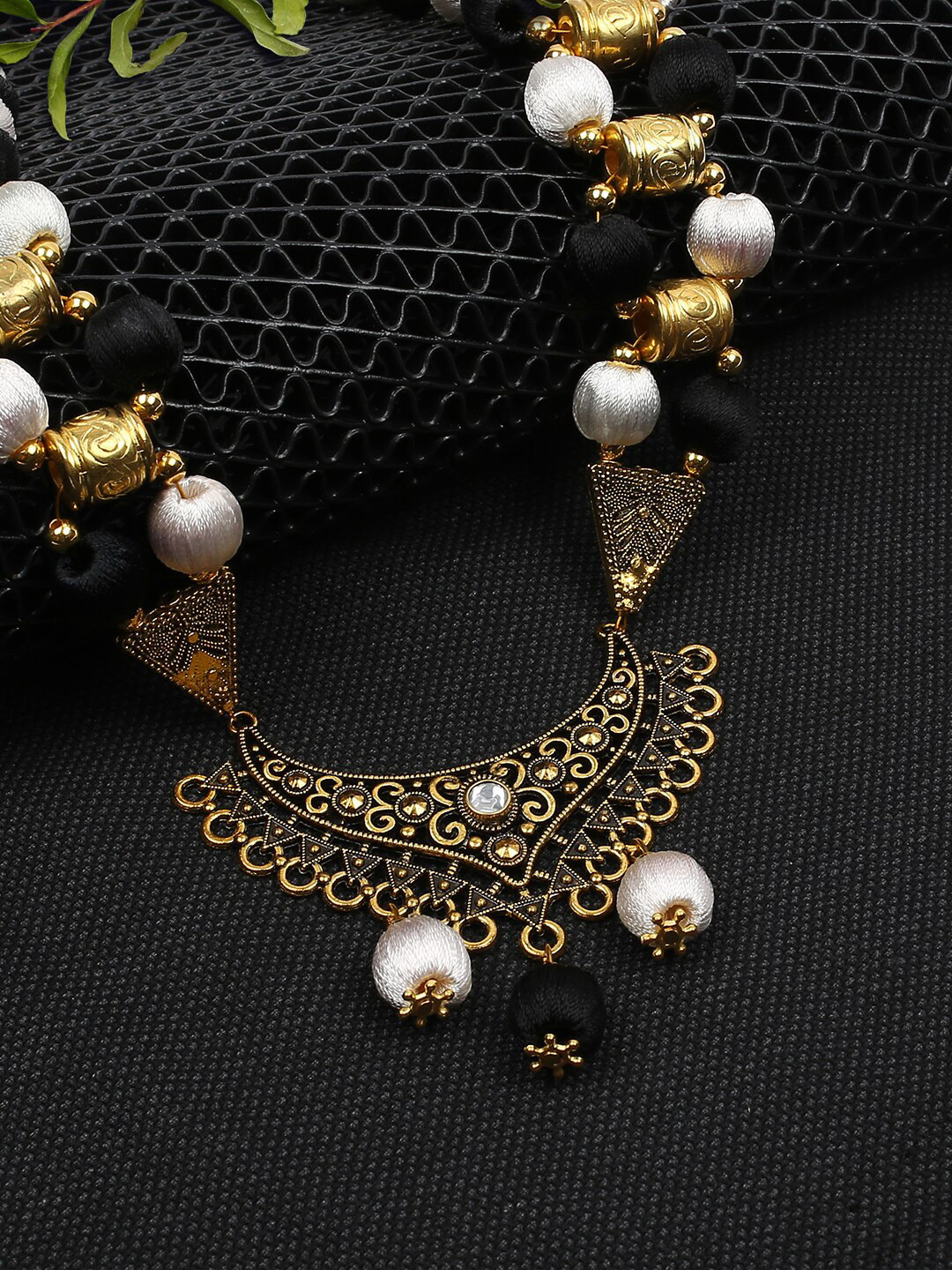 AKSHARA Gold-Toned & Black Brass Brass-Plated Handcrafted Necklace