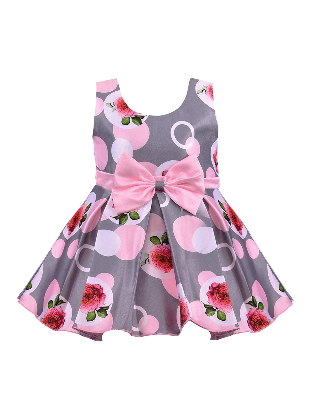 Wish Karo Grey & Pink Floral Satin Dress