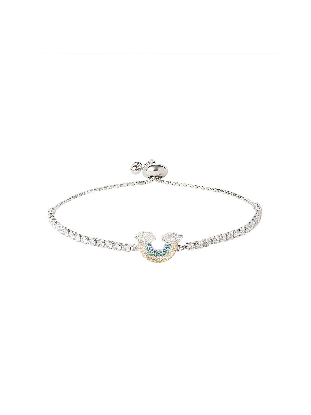 Moon Dust Women Silver-Plated & Blue Brass Cubic Zirconia Charm Bracelet