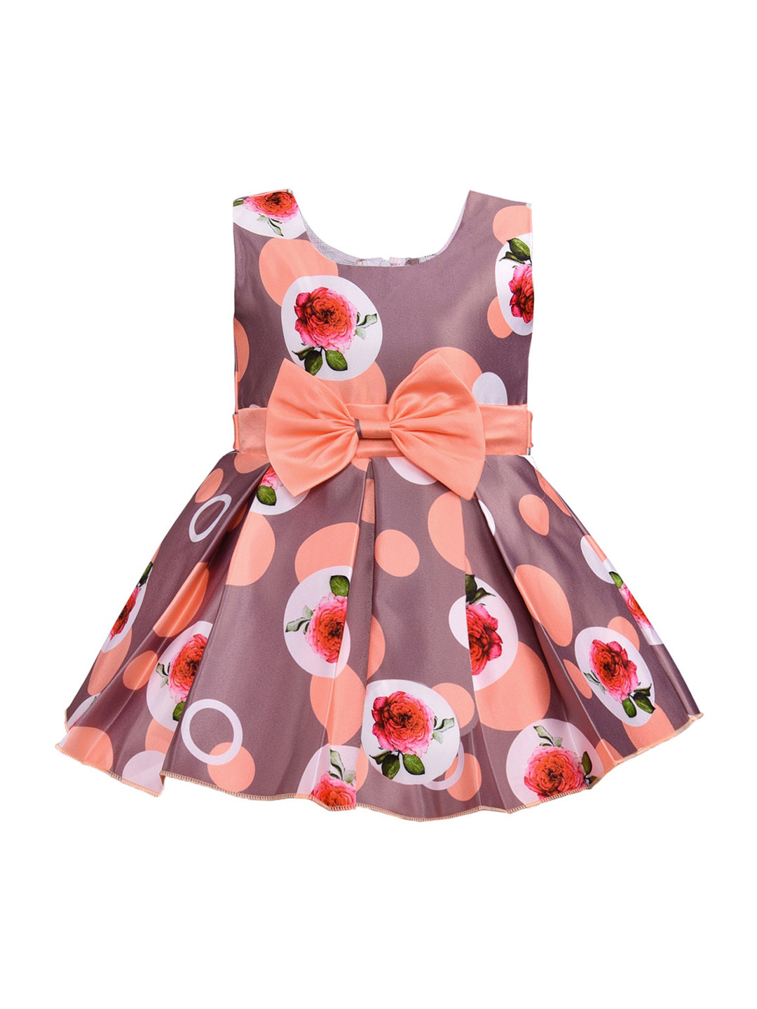 Wish Karo Baby Girls Mauve & Peach Floral Satin Dress