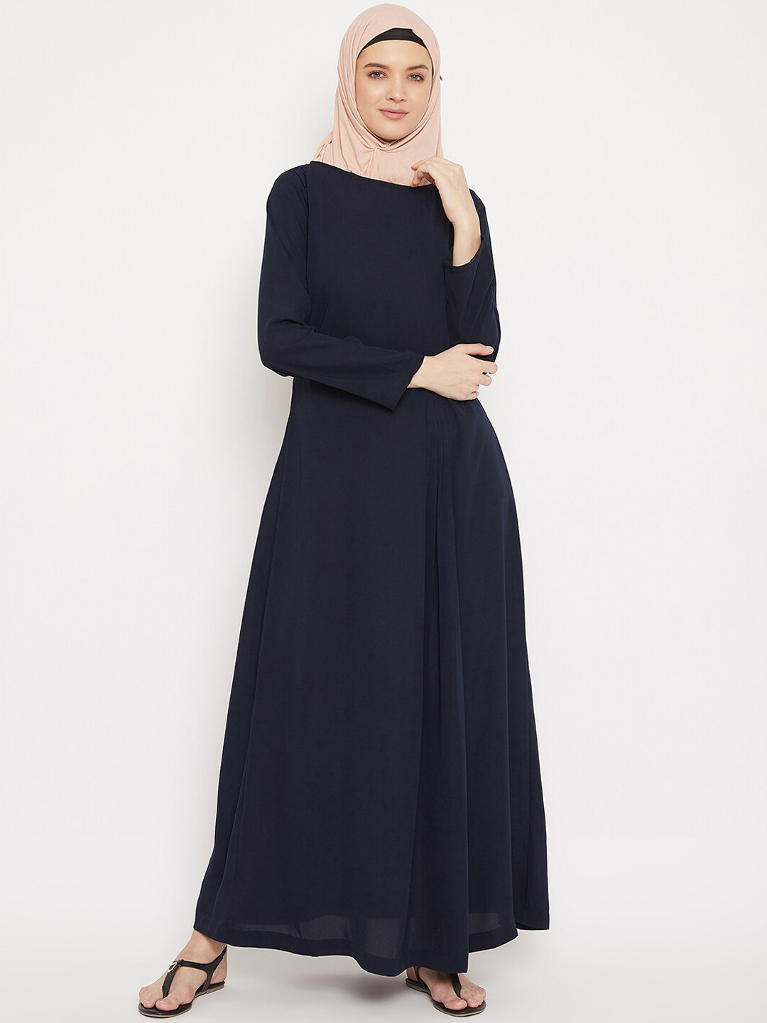 MOMIN LIBAS Womens Navy Blue Polyester Embroidered Abaya Burqa