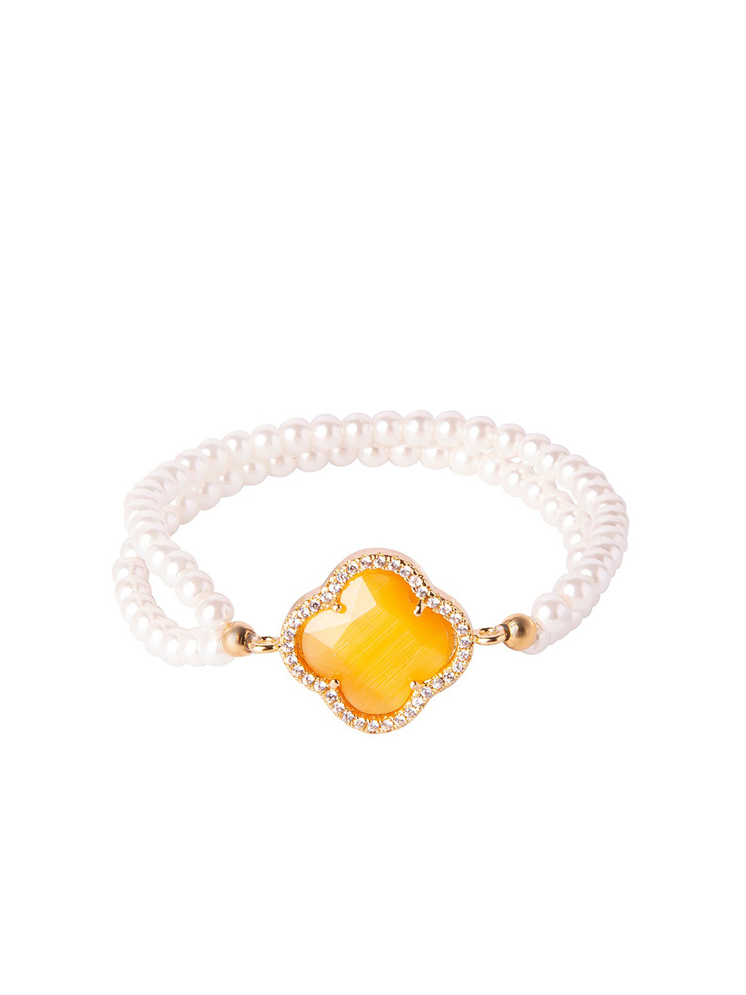 Moon Dust Women Yellow Brass Cubic Zirconia Gold-Plated Charm Bracelet