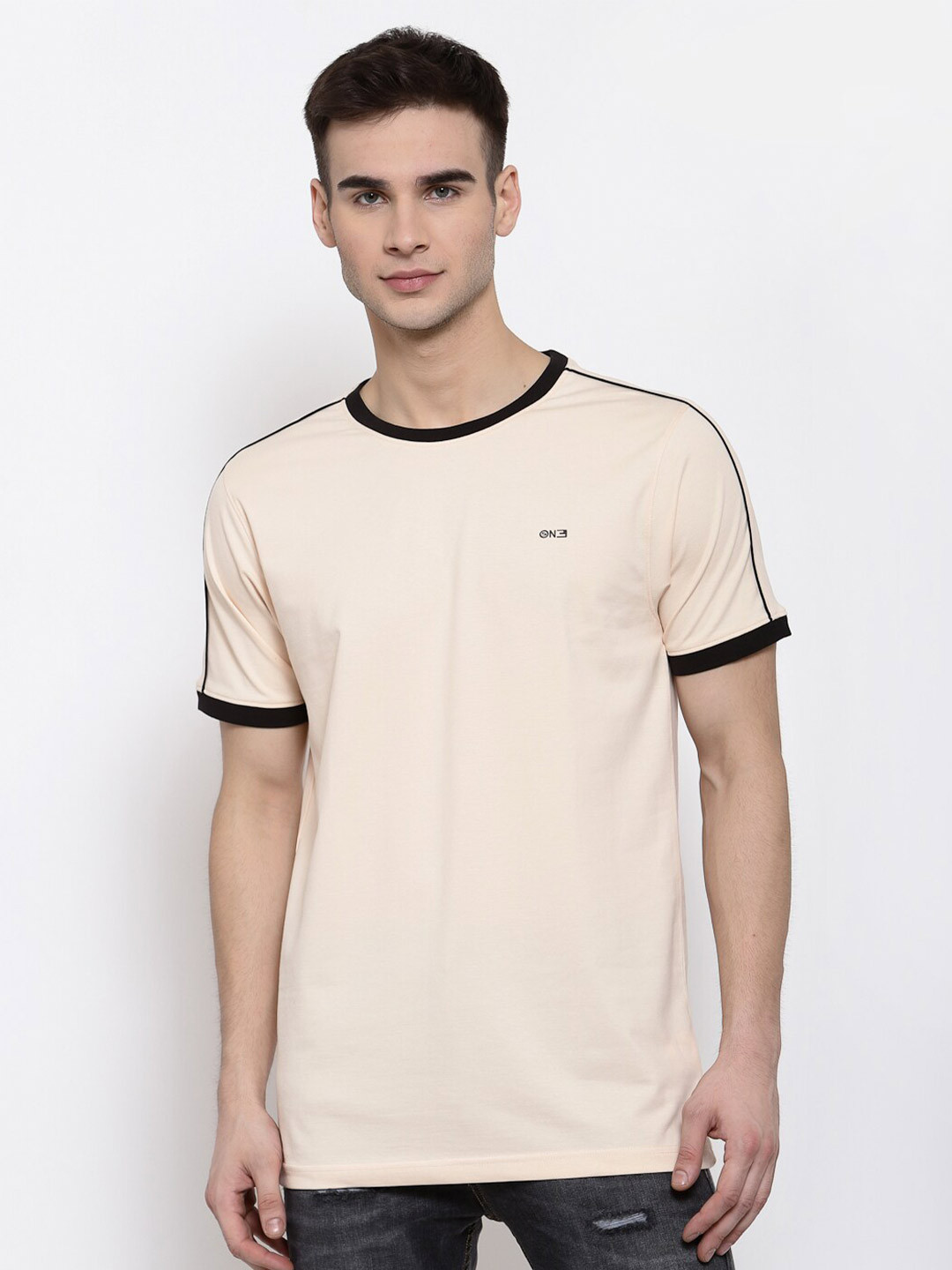 513 Men Peach-Coloured & Black T-shirt
