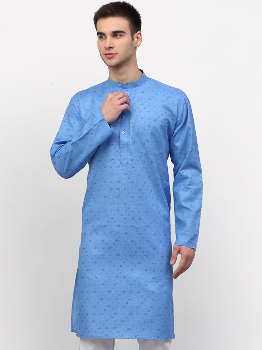 Jompers Men Turquoise Blue Flared Sleeves Thread Work Kurta