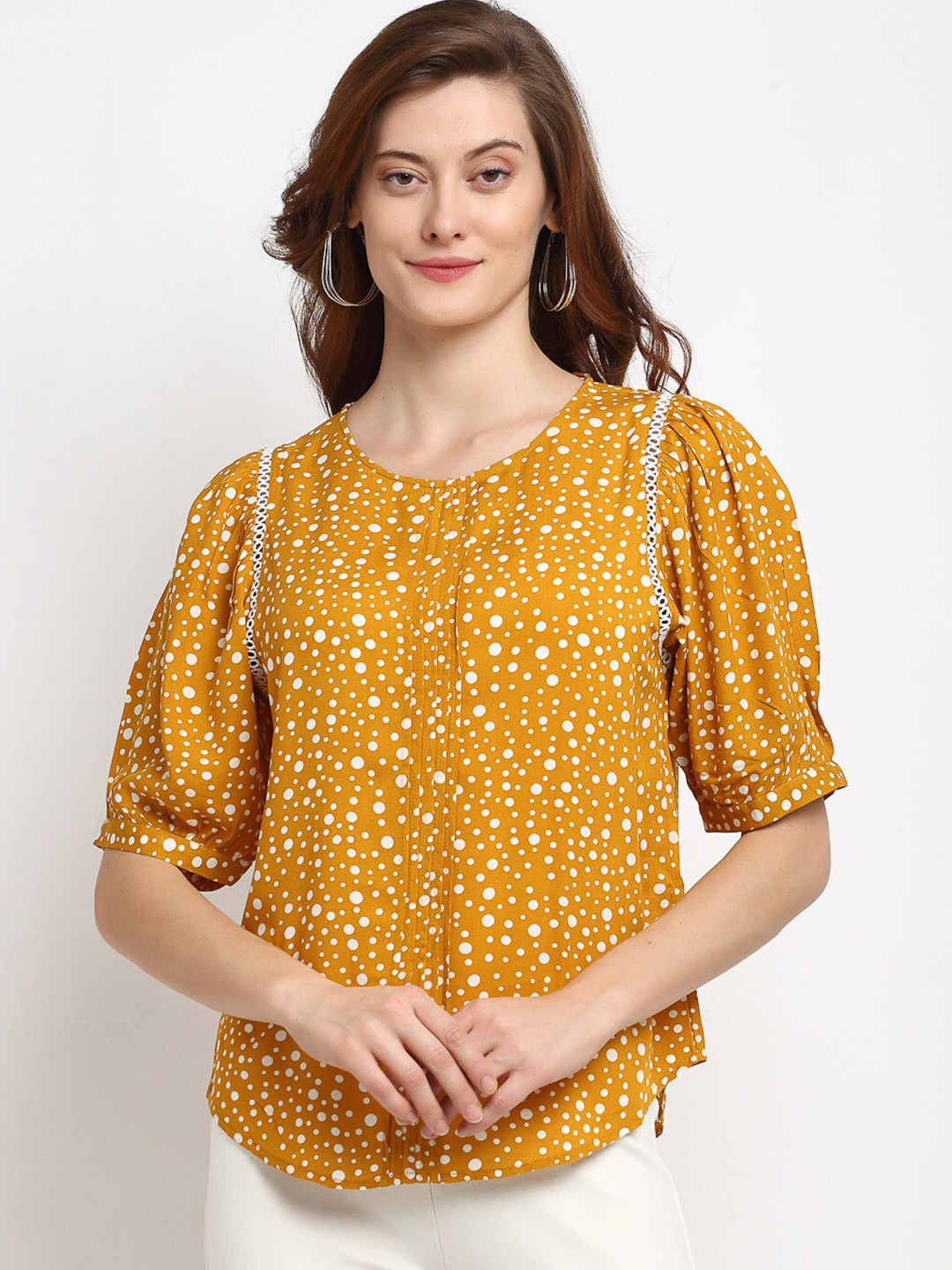 Gipsy Mustard Yellow & White Viscose Rayon Printed Tunic